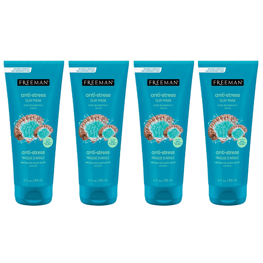 4PCS Freeman Anti-Stress Dead Sea Minerals Clay Mask 175ml Pore Purifying Vegan