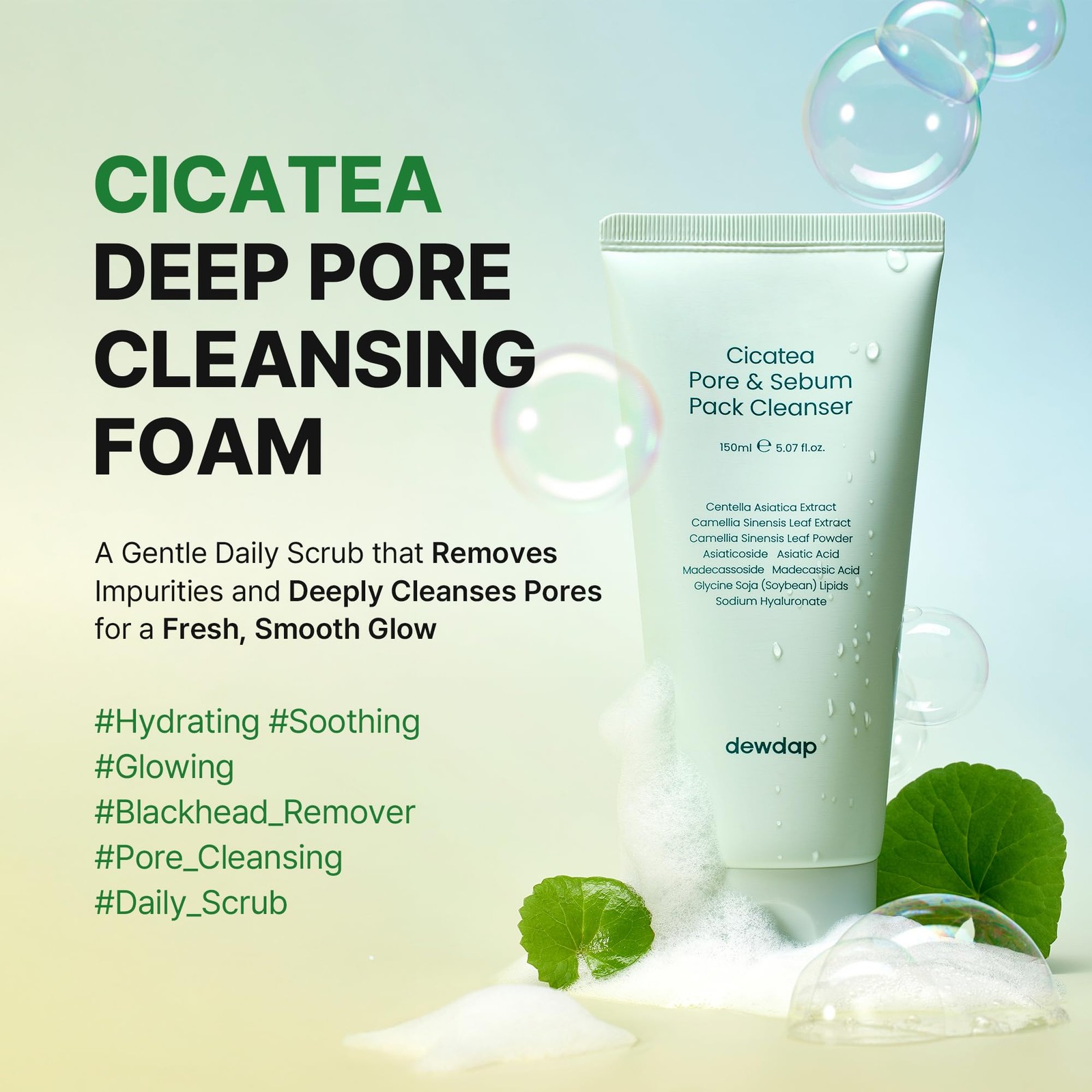 Cicatea Pore Sebum Cleanser, , Gentle Scrub, Wash with Centella Asiatica Hyal…