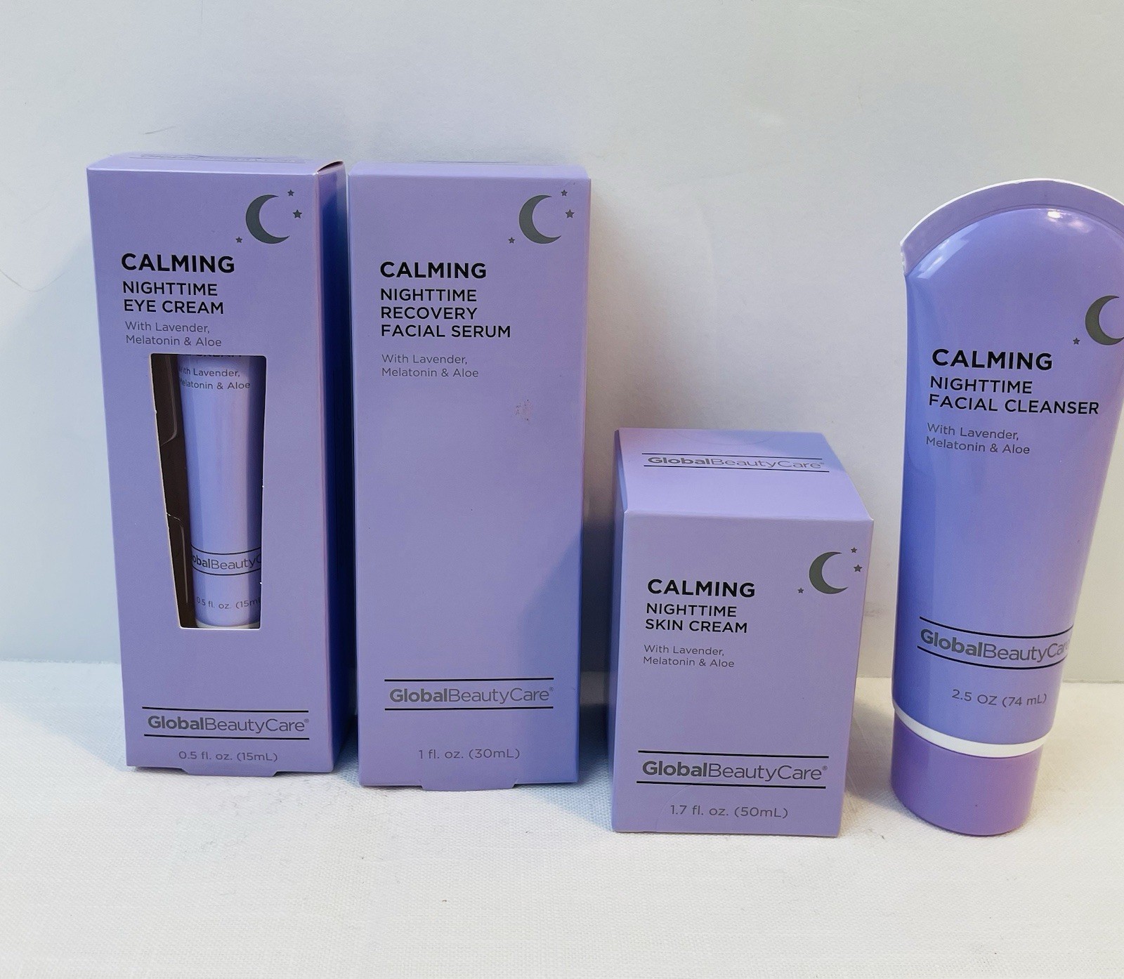 Global Beauty Care Calming 4pc. Set NEW Facial Serum, Cleanser, Nighttime Cream