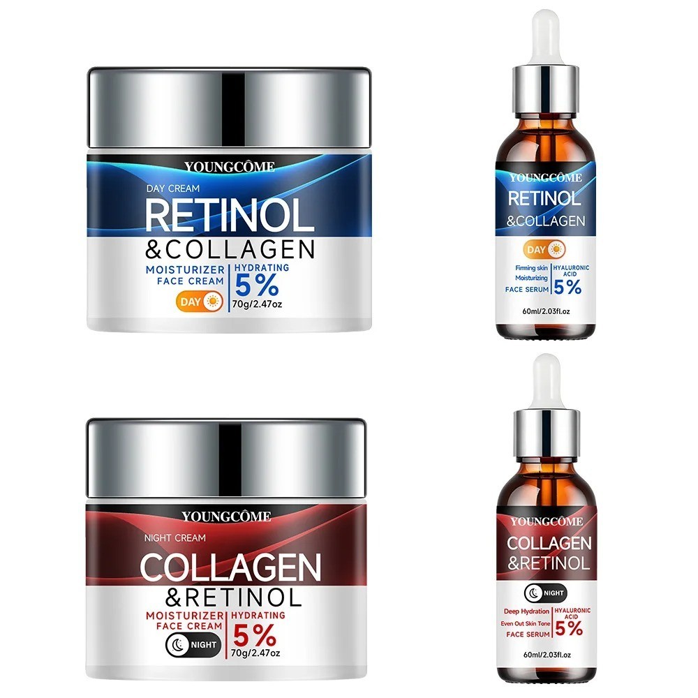 Retinol Day Night Facial Cream Serum Set Firming Anti Aging Skin Care Kit