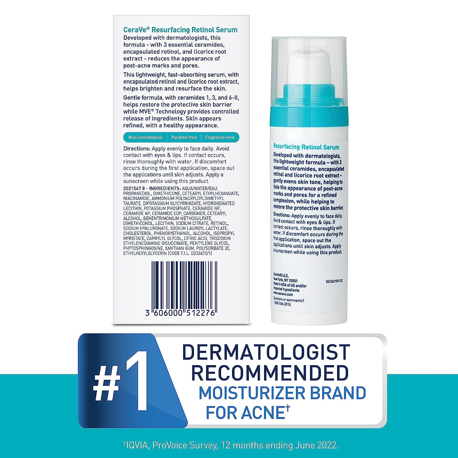 CeraVe Retinol Serum – Post-Acne, Texture & Pore Refining – 1 Oz