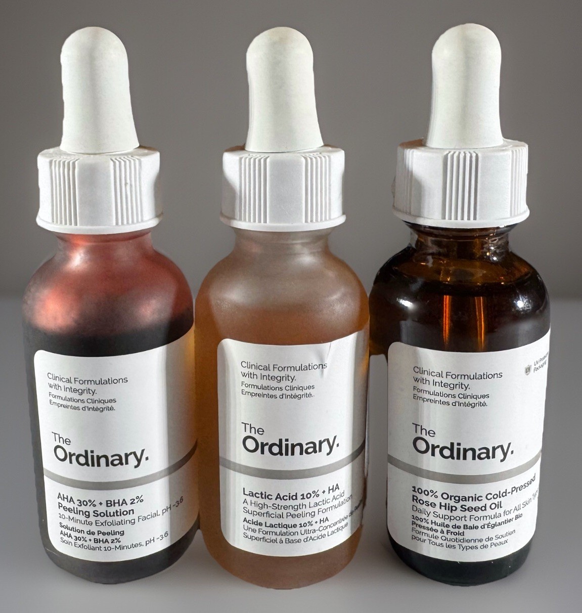THE ORDINARY Skin Care 3 Face Serums Lactic Acid Peeling Solution Rosehip Oil