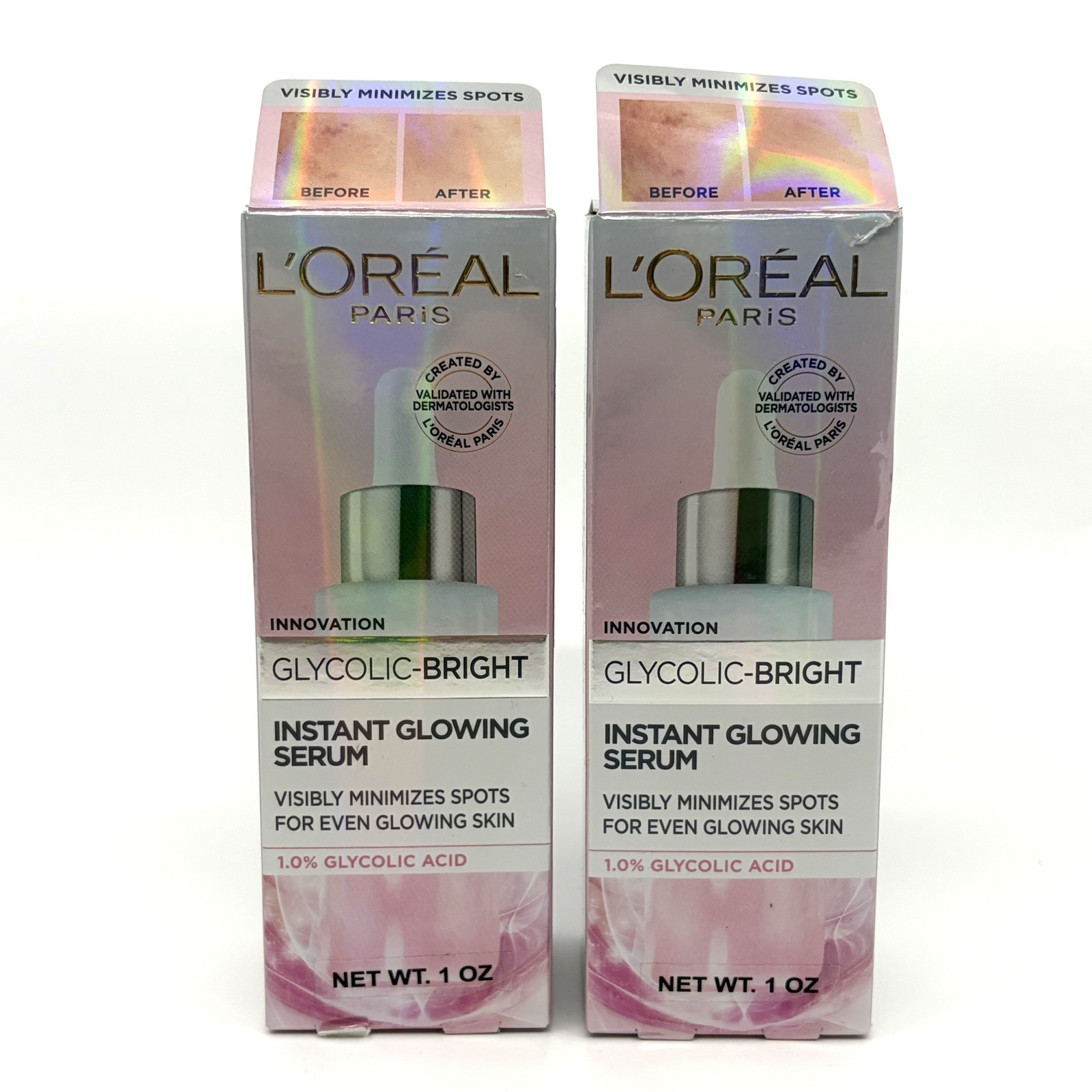2 L’Oreal Paris Glycolic Bright Instant Glowing Serum 1.0% Glycolic Acid 1 oz