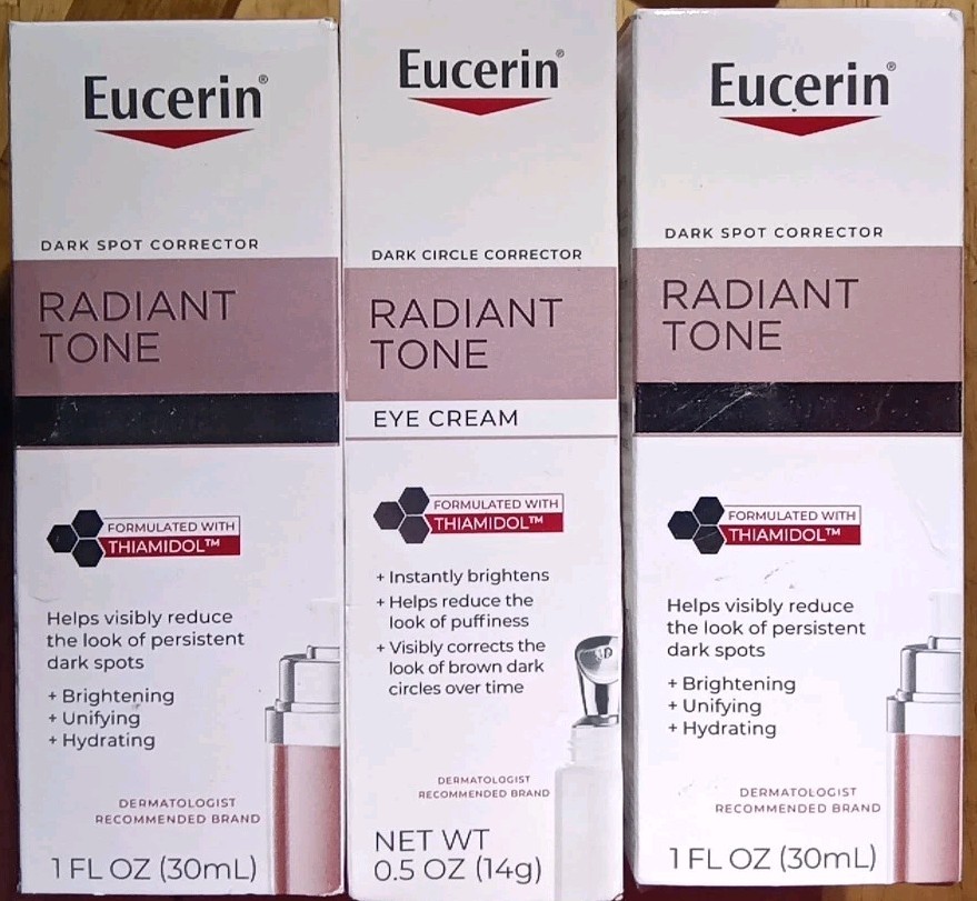 3 EUCERIN RADIANT TONE DARK SPOT CORRECTOR DUAL SERUM 1oz X2 & 1 EYE CREAM 0.5oz