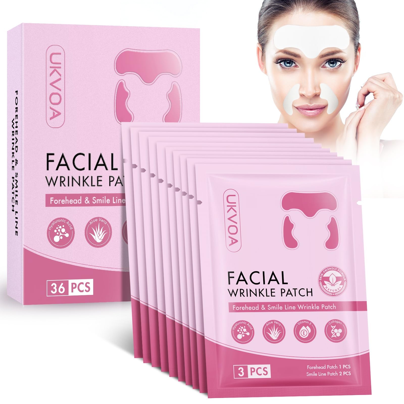 Forehead Smile Line Patches, 36pcs, Hyaluronic Acid, Collagen, Vitamin E