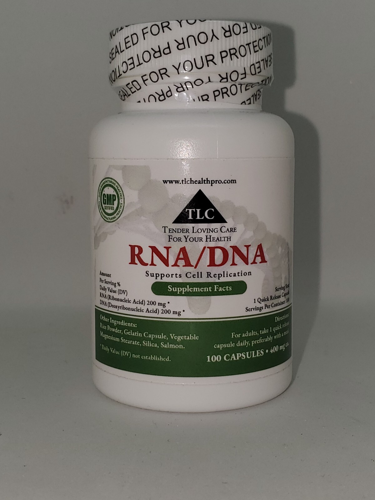TLC HEALTH RNA/DNA – 100 Caps 400 mg – Supports Cell Regeneration and Anti Aging