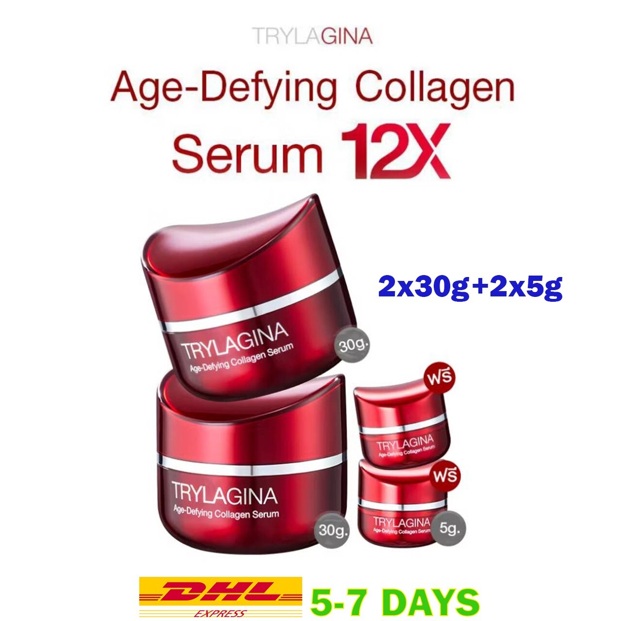Pack of 4 TRYLAGINA Age-Defying Ultimate Collagen Face Serum 2x30g + 2x5g Anti A