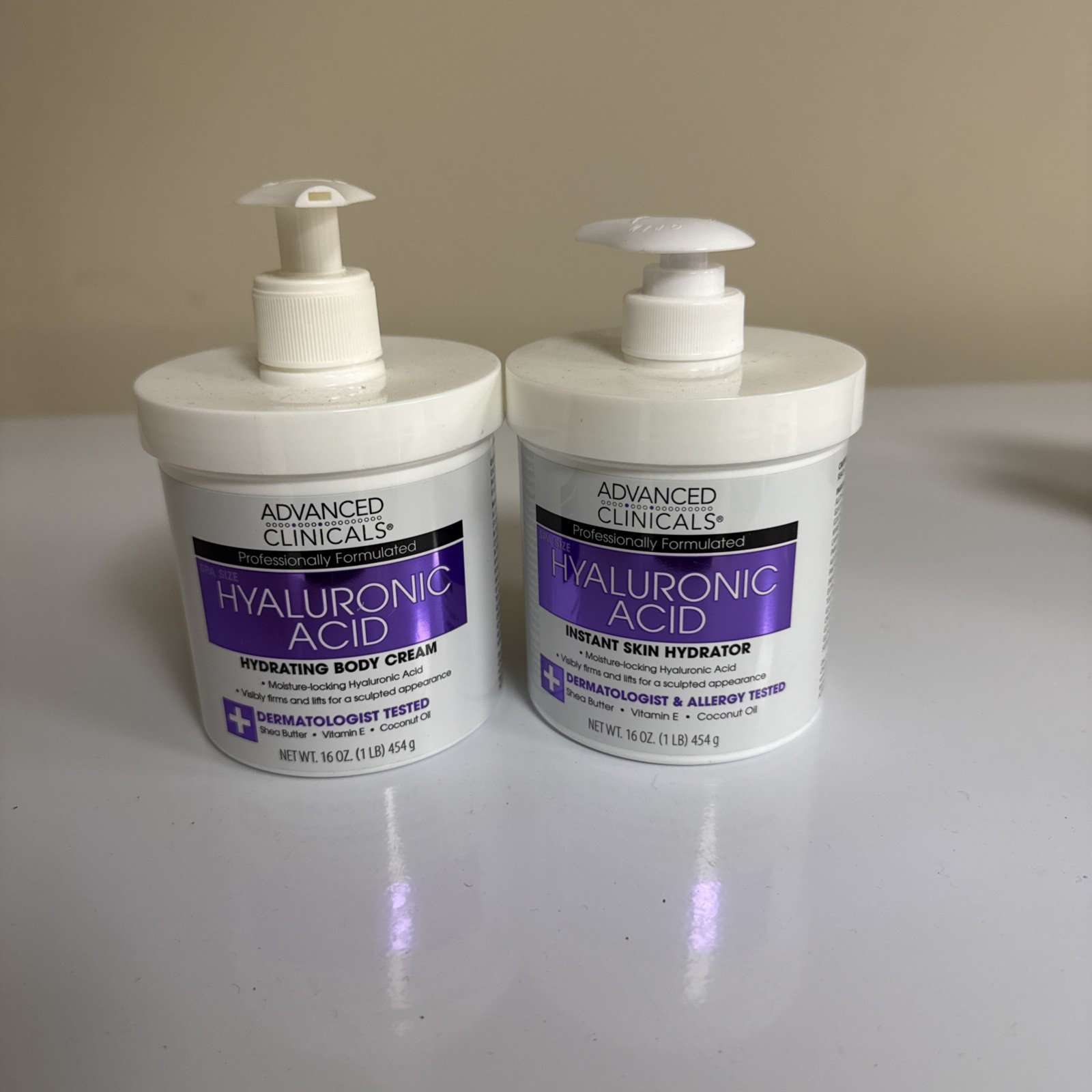 2 Pack! Advanced Clinicals Spa Size Hyaluronic Acid Cream Skin Hydrating 2 lbs