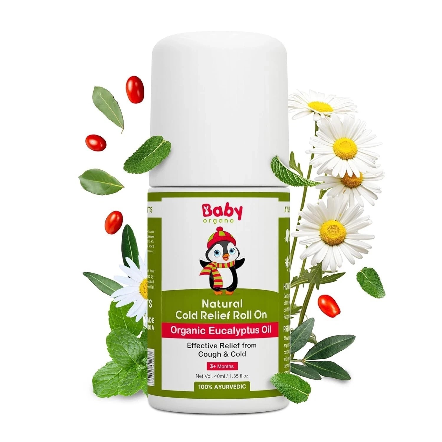 BabyOrgano Natural Cold & Cough Relief Roll On Organic Eucalyptus Oil 40ml