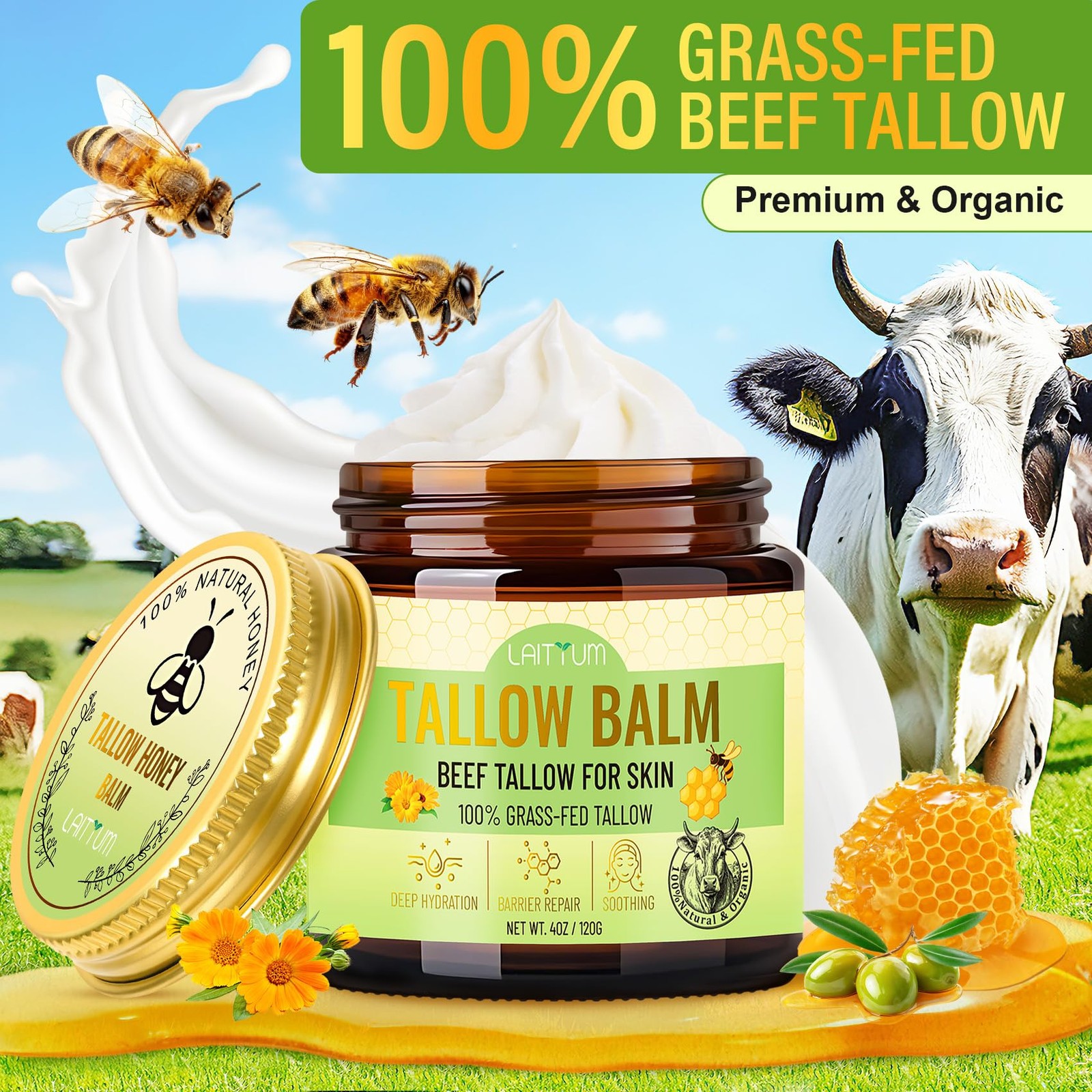 Crema Cebo De Res Con Miel y Aceite Oliva 4 Oz Para La Cara y La Piel Sevo Cevo