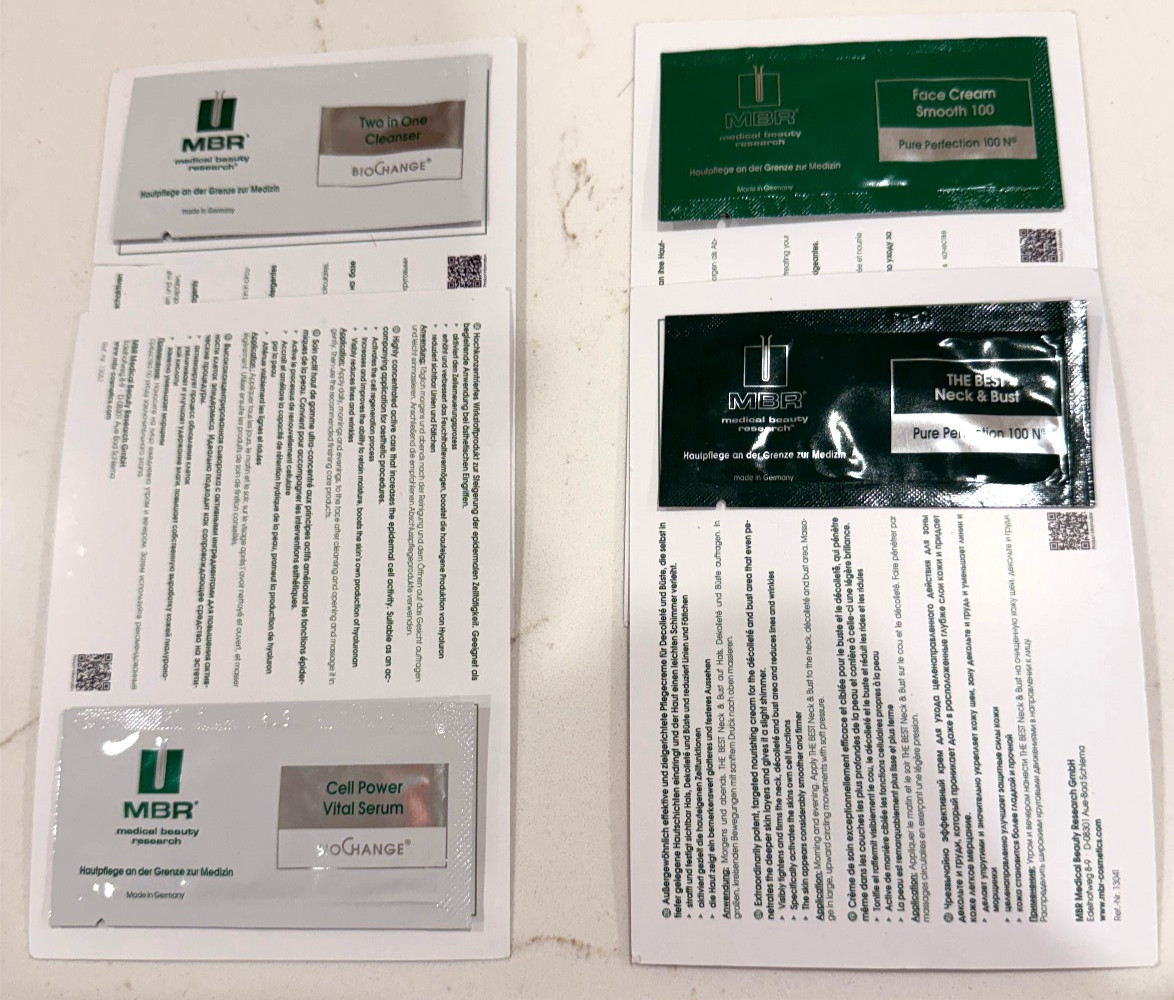 4 MBR Samples Best Neck & Bust | Face Cream | Cell Power Serum | 2-in-1 Cleanser