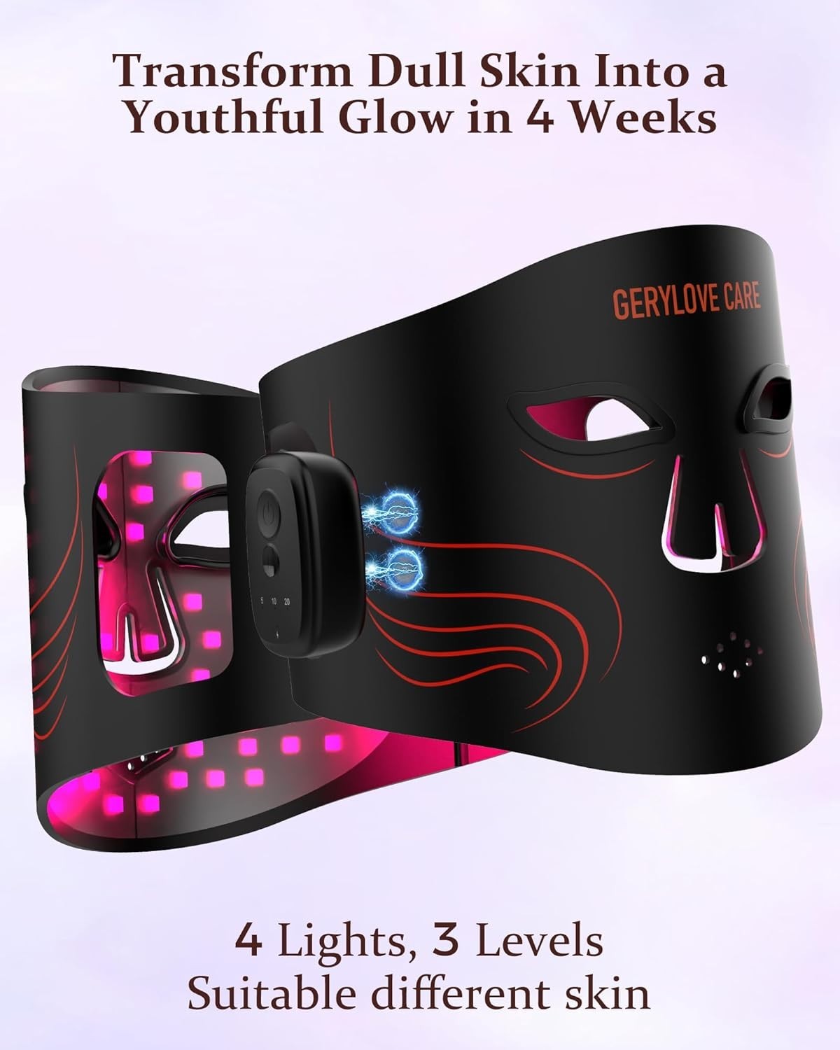 LED Red Light Therapy Mask Face – 4 Color Modes – Rechargeable Battery