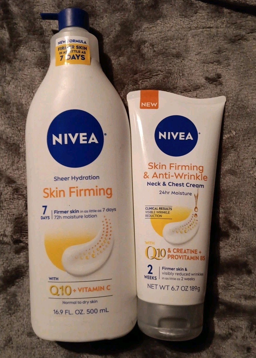 2 Pc NIVEA Q10 Skin Firming Lotion/Skin Firming & Anti Wrinkle Neck Chest (L37)