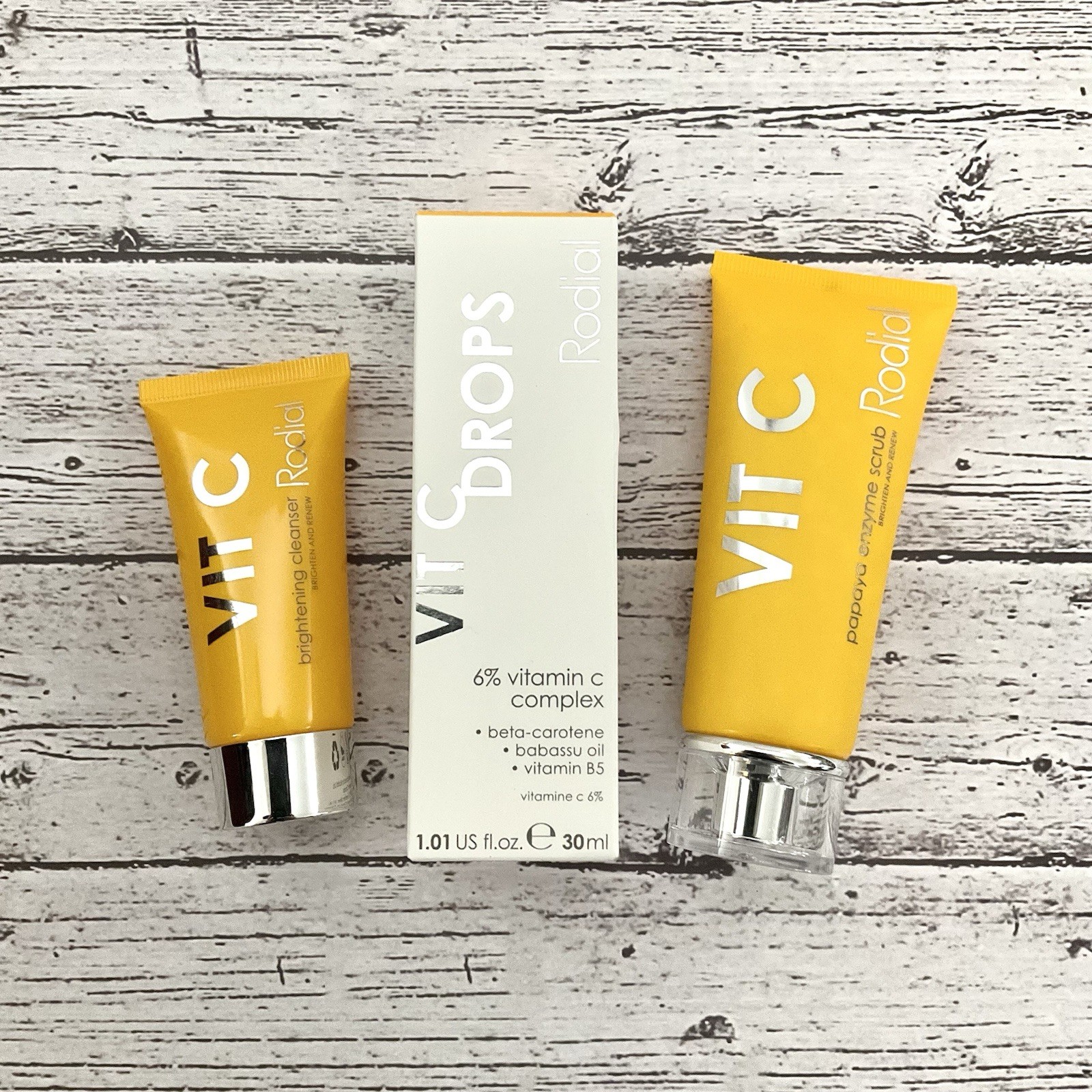 Rodial LOT Vit C Drops Serum + Brightening Cleanser + Papaya Enzyme Scrub NEW