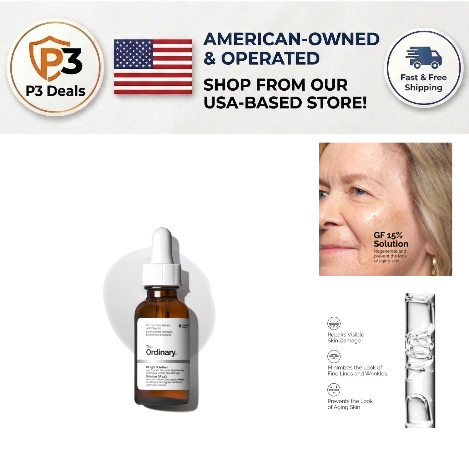 The Ordinary GF 15% Anti-Aging Serum – Visible Skin & Wrinkle Repair 1 Fl Oz