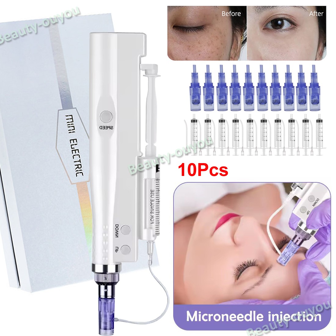 Micro Meso-Pen Acne Wrinkle Removal Therapy Pen with 10Pcs 9Pin Cartridges Tips