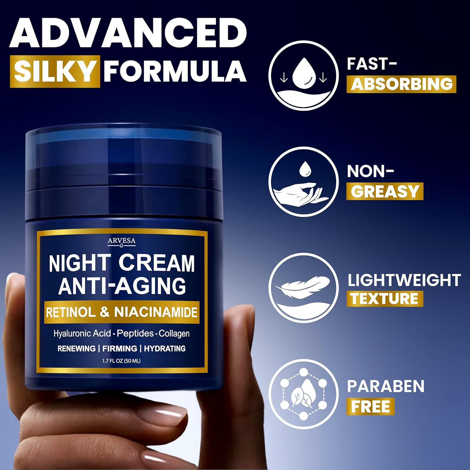 Night Cream for Women anti Aging – Night Moisturizer for Face with Retinol, Pept