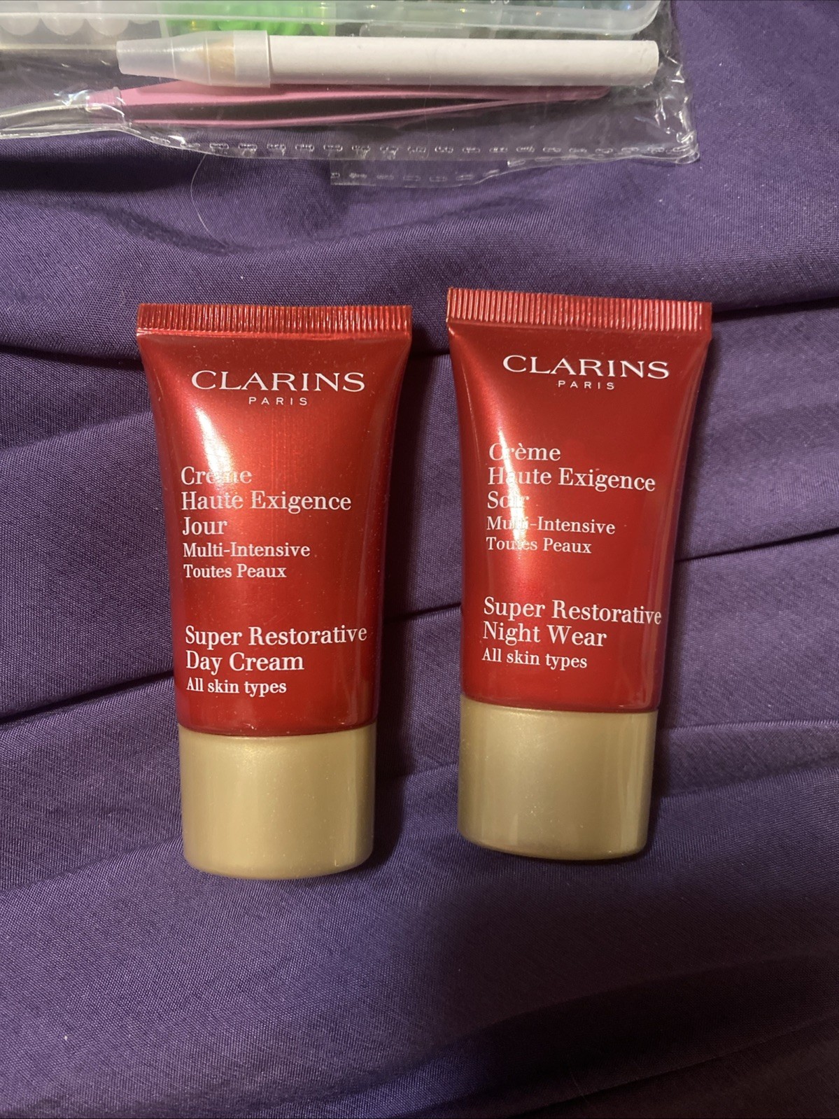 Clarins Super Restorative DAY & NIGHT CREAM, All Skin Types 0.53 Oz EACH SEALED