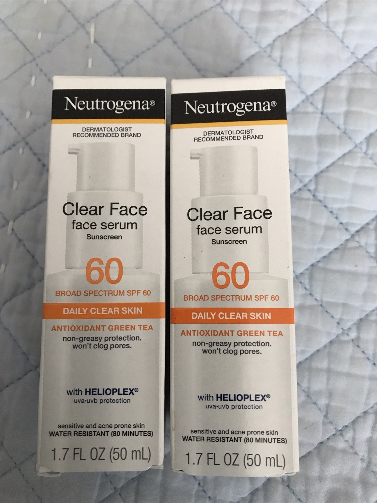 2xNeutrogena Clear Face SPF 60 Serum Sunscreen with Green Tea – 1.7 fl oz