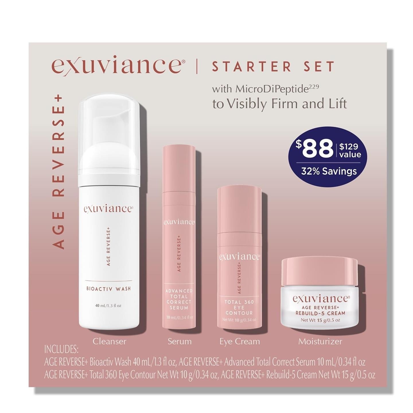 EXUVIANCE AGE REVERSE+ Anti Aging Mini Starter Kit Exfoliating Face Wash – NEW –