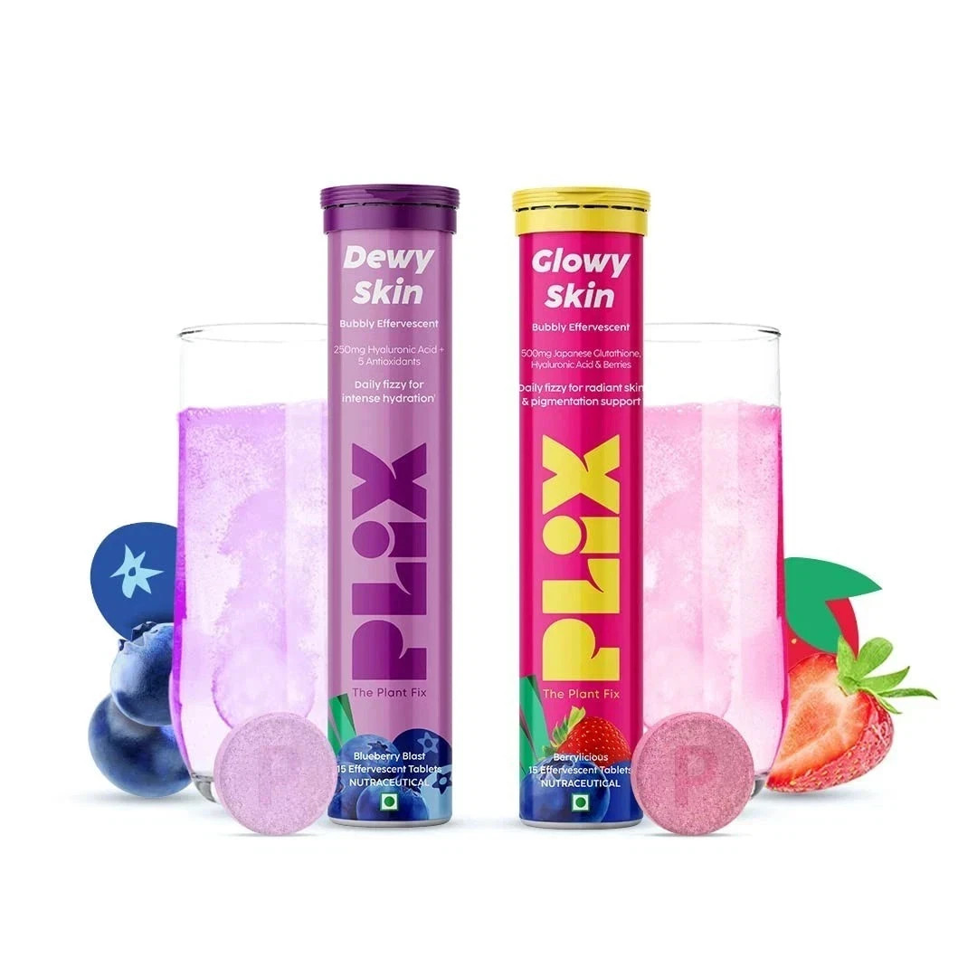 PLIX Skin Hydration Combo-Hyaluronic Acid & Skin Glow Glutathione 15 Tabs Each