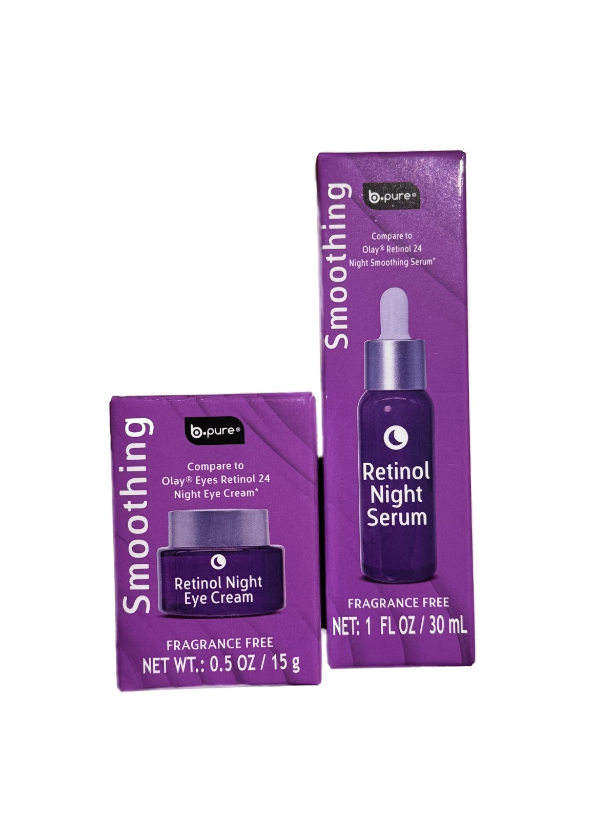 b.pure Smoothing Retinol Night Serum 1oz & Eye Cream 0.5oz Fragrance-Free Set