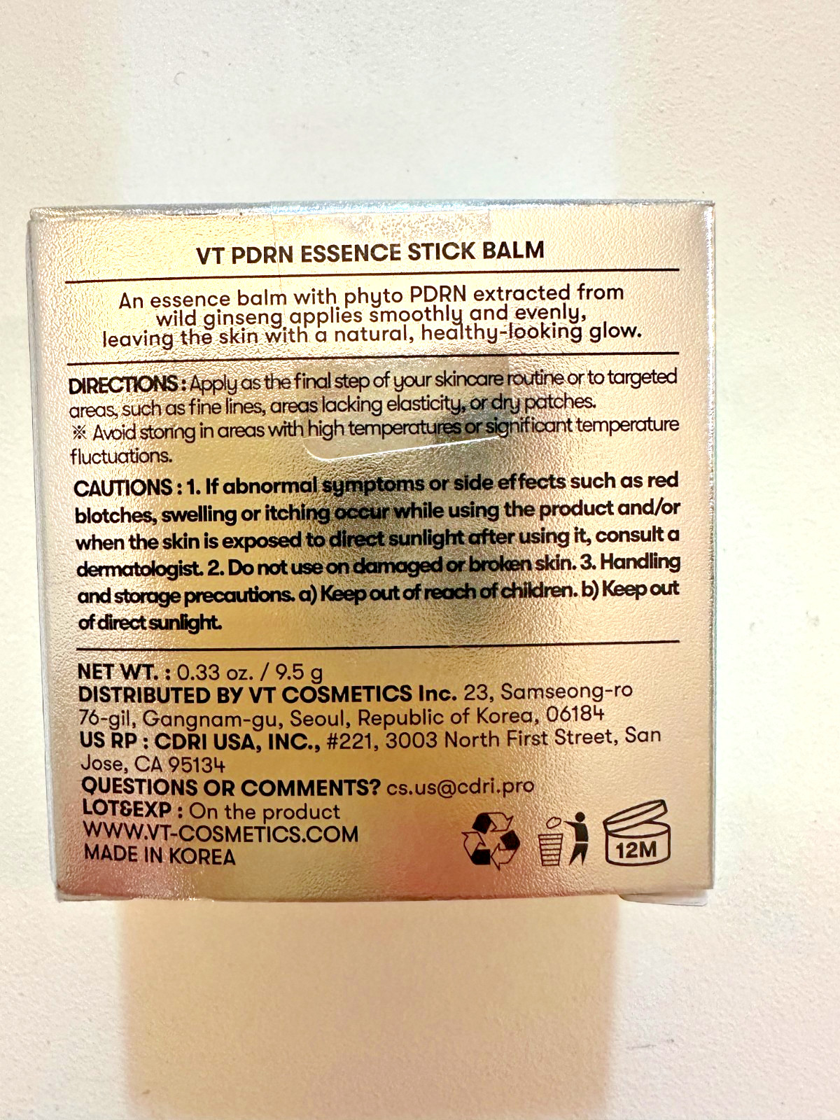 VT PDRN Niacinamide Panax Ginseng Hydrating Elasticity Stick Balm | Brand New
