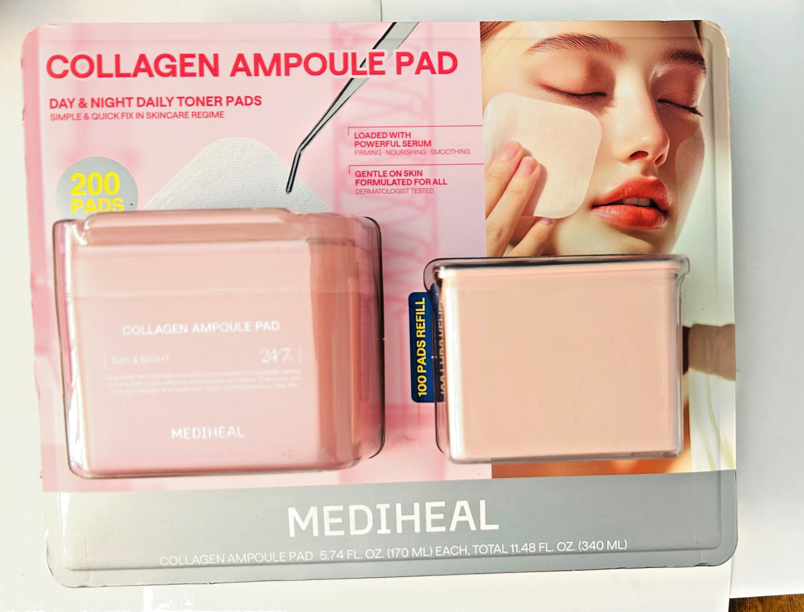 NEW MEDIHEAL Collagen Ampoule Pad 100 + 100-count refill Set Total 200
