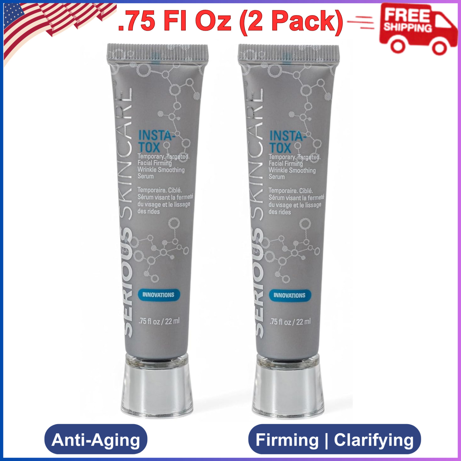 Serious Skincare INSTA-TOX Instant Wrinkle Smoothing Serum Face Firming 2 Pack