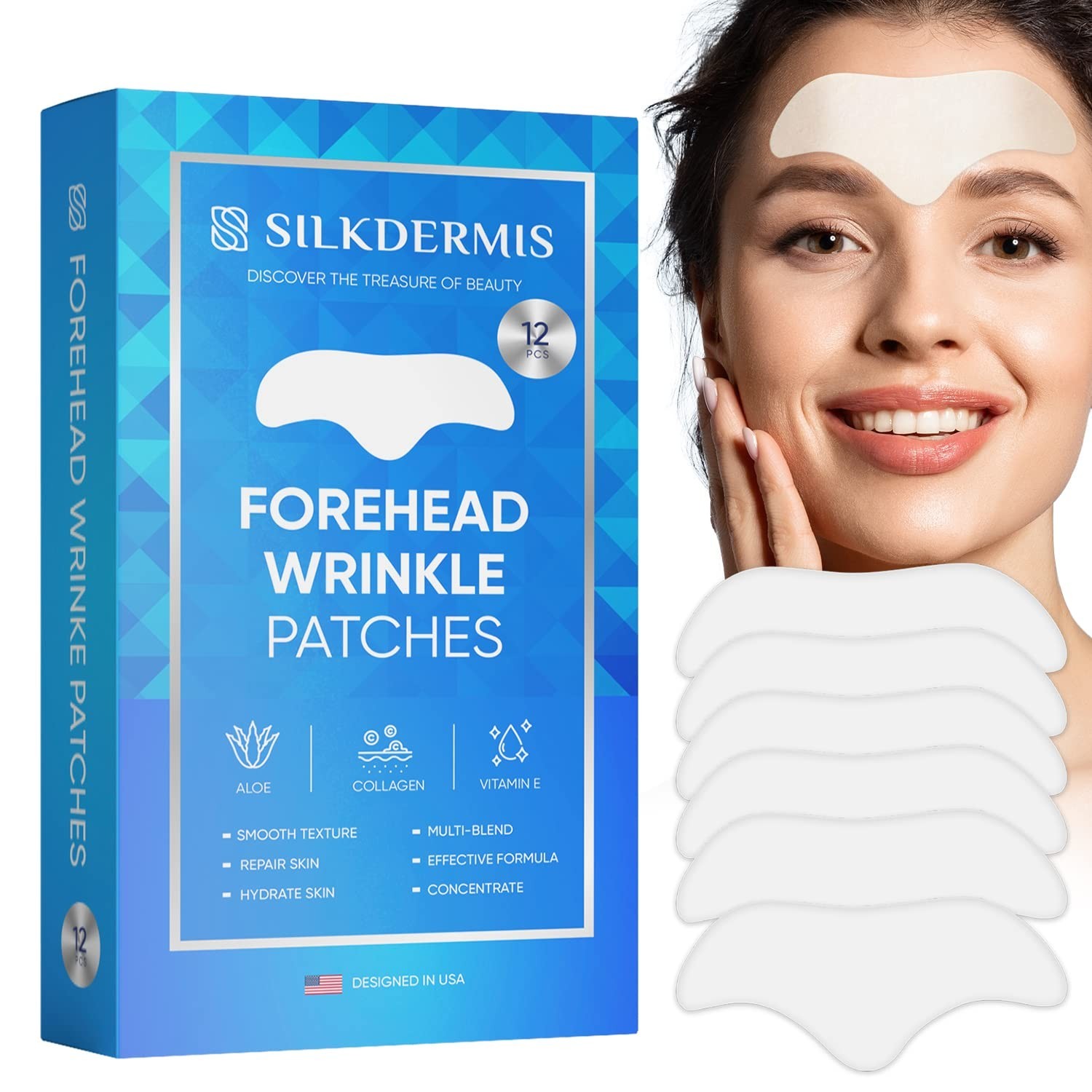Forehead Wrinkle Patches 12Pcs with Aloe, Collagen, Vitamin E, Anti Wrinkle P…
