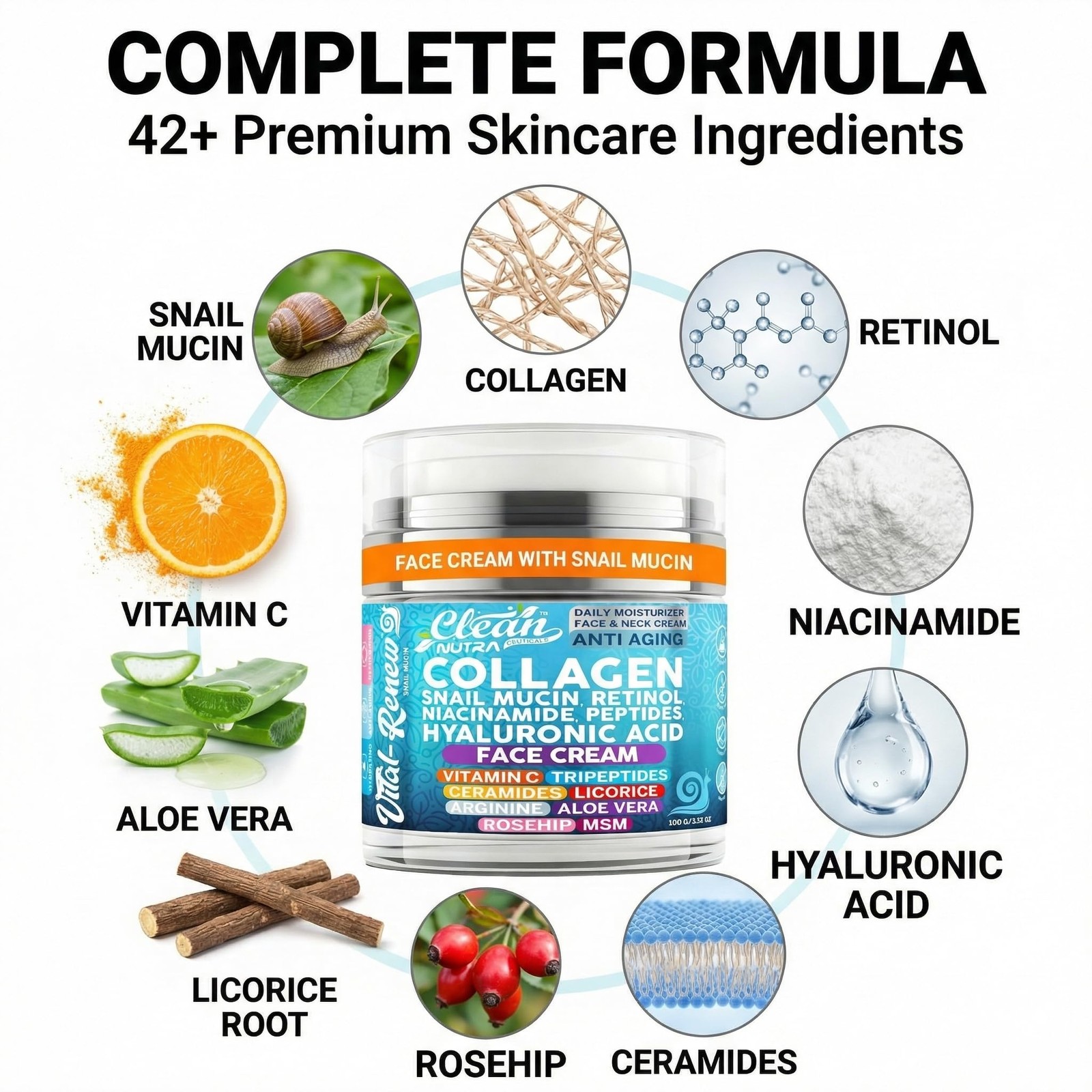 Snail Mucin Collagen Face Cream – Anti Aging Moisturizer 1 Ounce (Pack of 1)