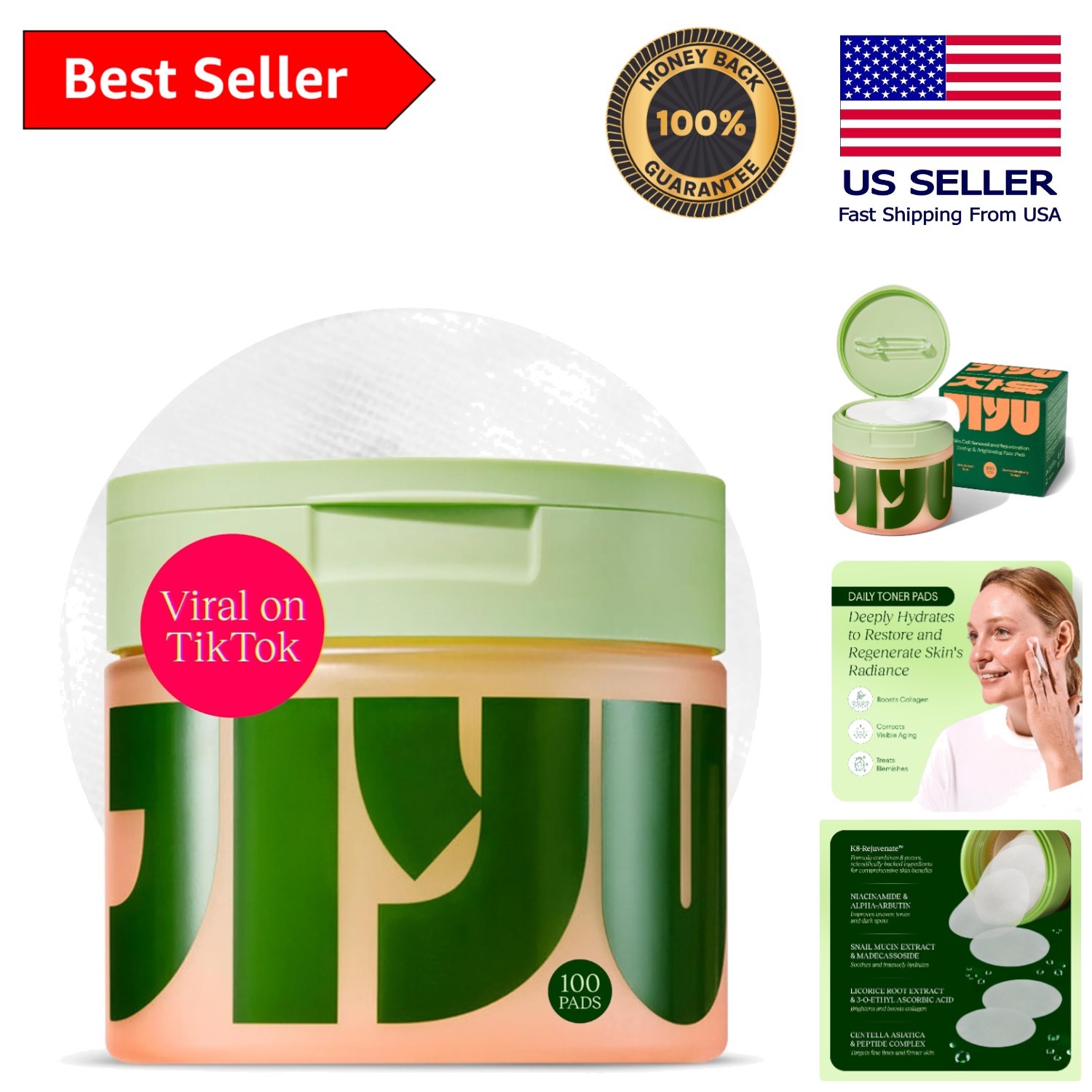 Hydrating Toning Polish Pads – Korean Skincare with Snail Mucin & Niacinamide…