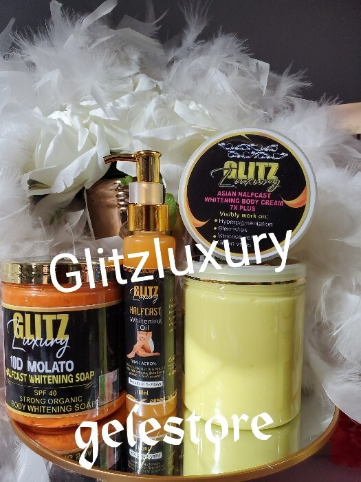 3pc.Glitzluxury Asian Half-C Whitening Cream, 10-D Molato rich aunty soap + oil
