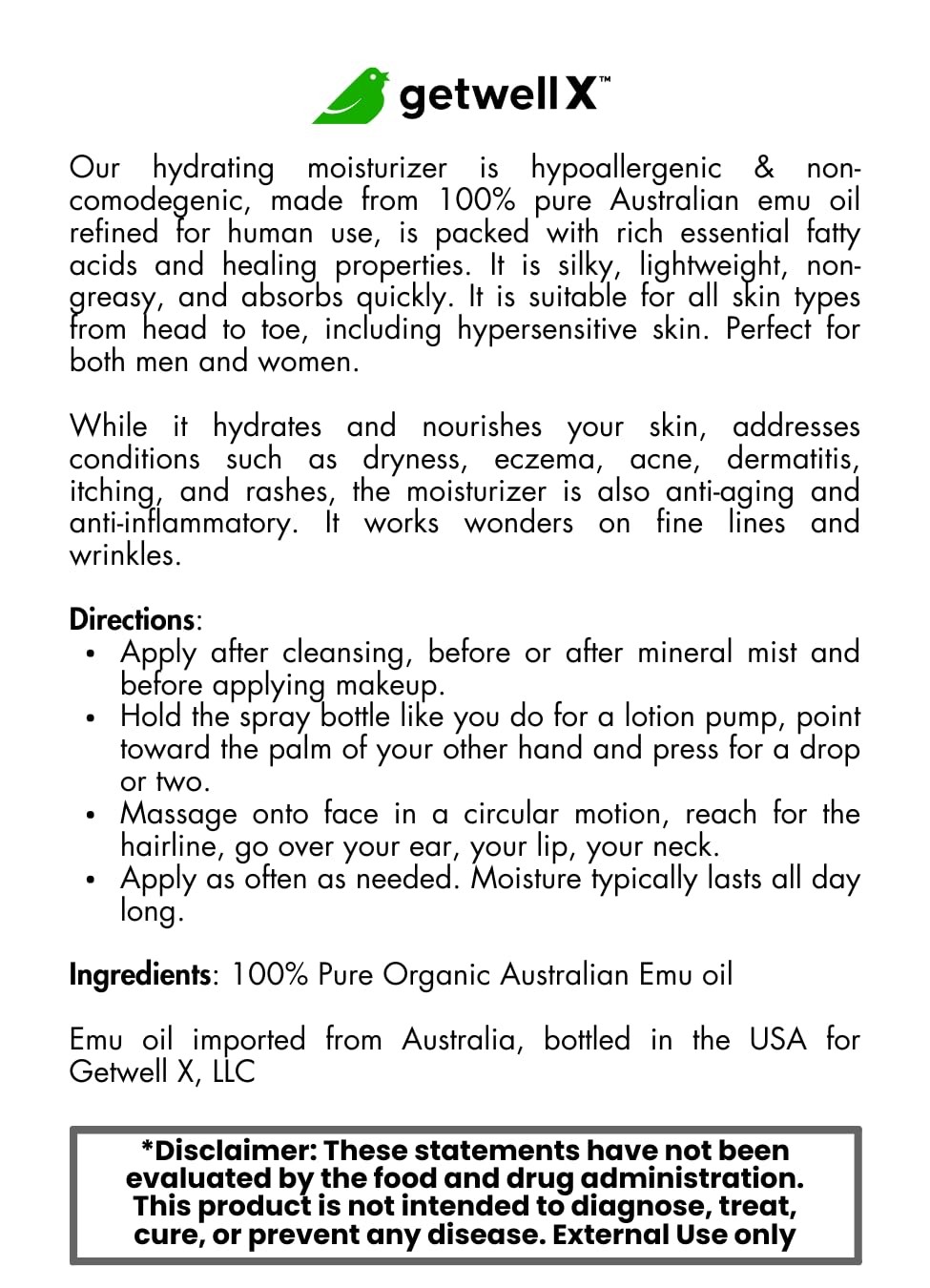 Facial Care Kit – Mineral Mist & Emu Oil Moisturizer: heals dry sensitive ski…
