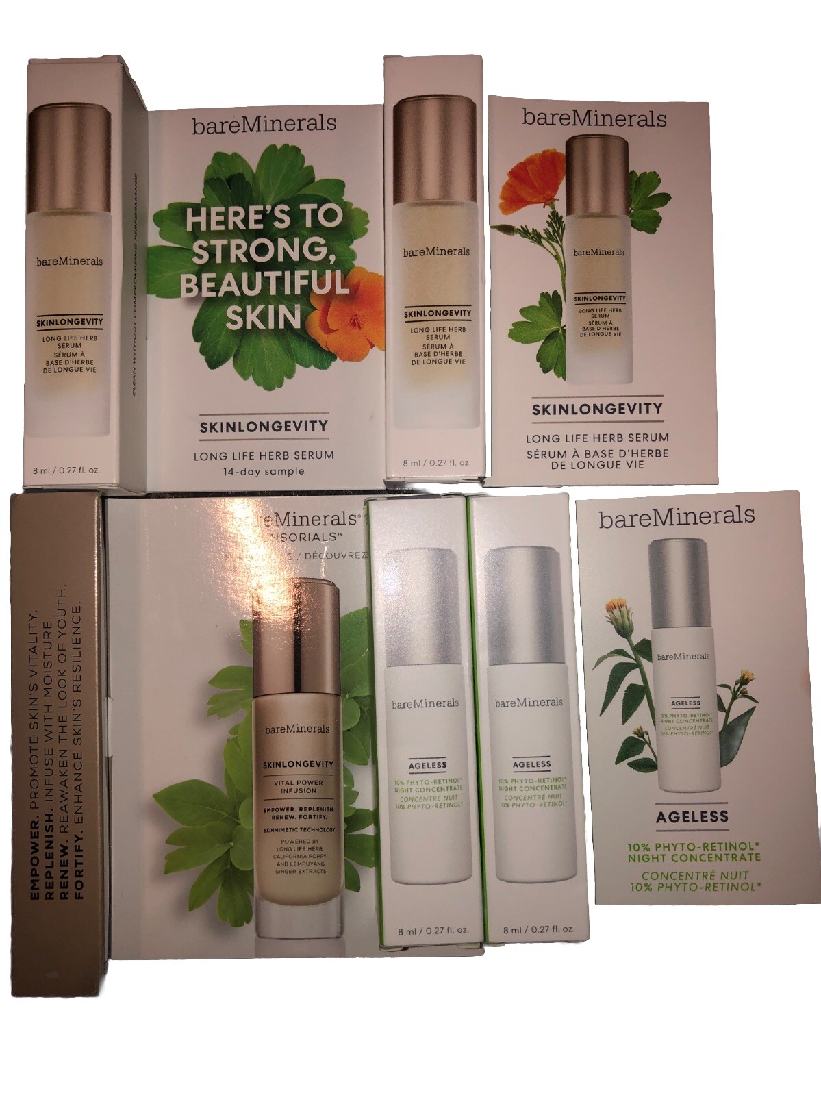 4x Lot BareMinerals Ageless Phyto Retinol / Skinlongevity Long Life Vital Power