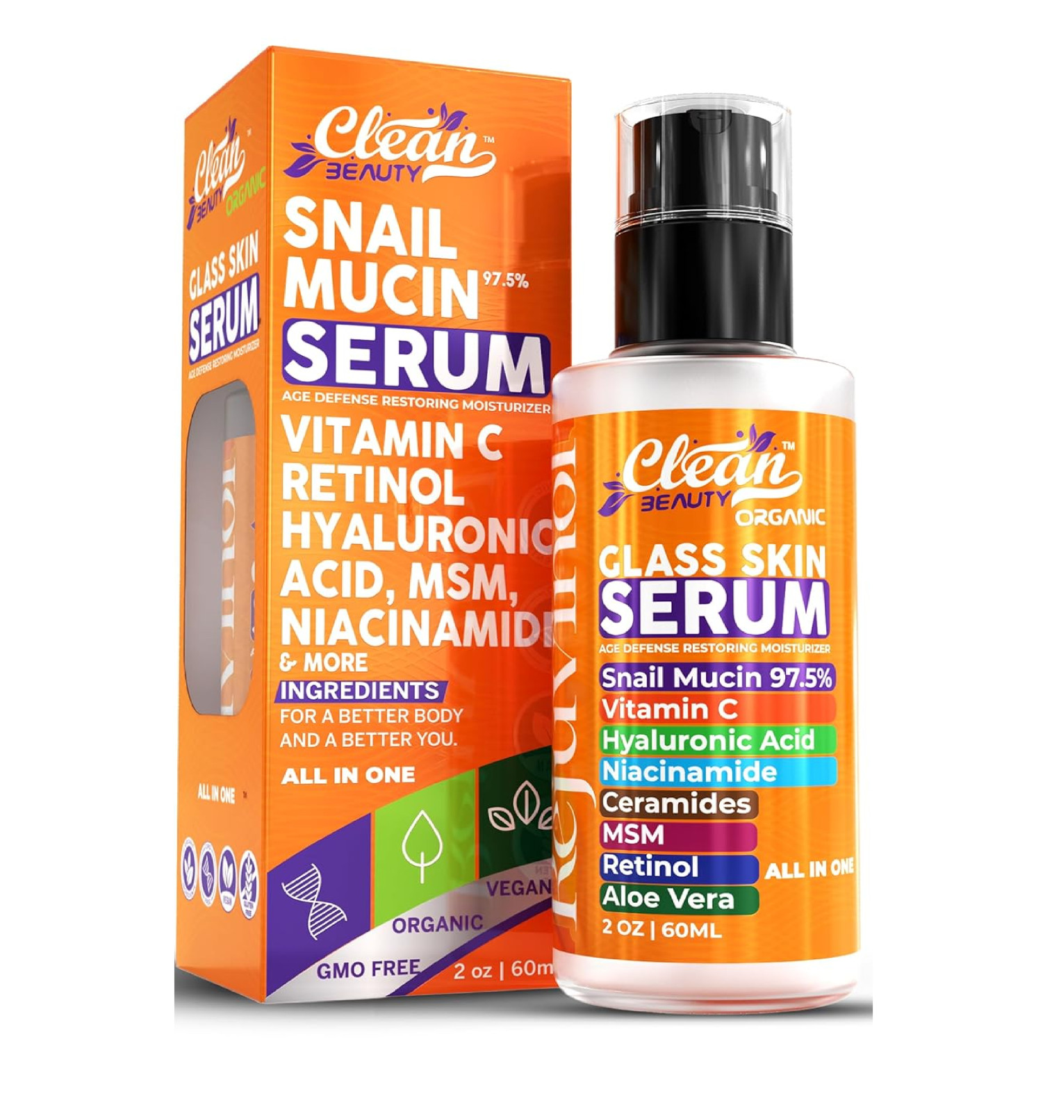 Clean Beauty Snail Mucin Serum Vitamin C Face Serum Anti Aging with Hyaluronic A