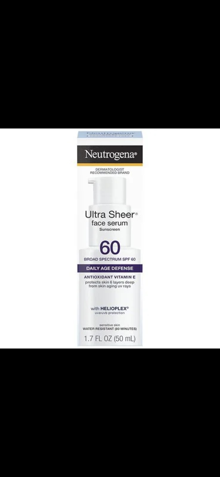 NIB Neutrogena Sheer SPF 60 Moisturizing Face Serum Vitamin E 1.7oz Exp 06/2028