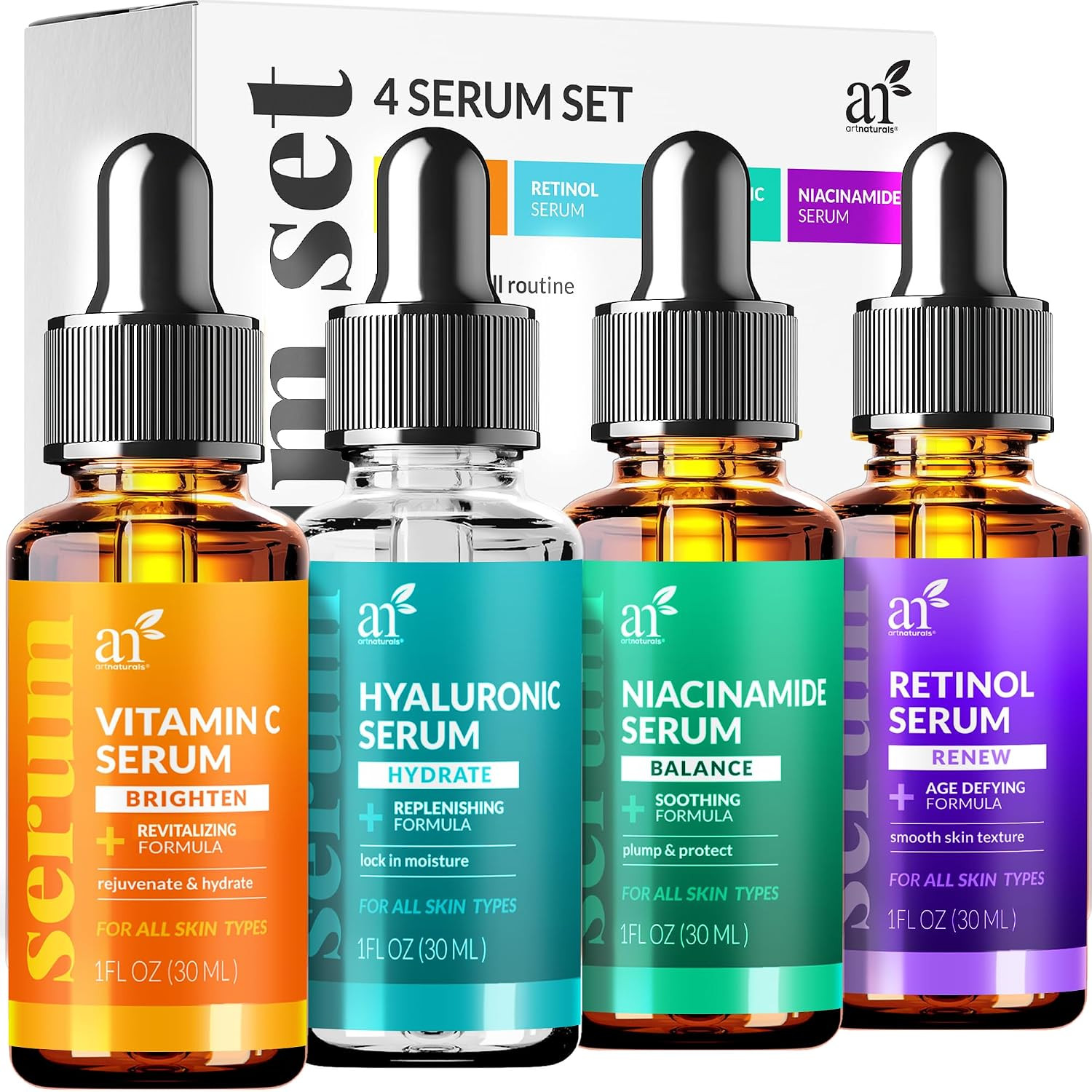 Vitamin C Serum 4Pc Set Retinol Hyaluronic Acid Niacinamide Face Care 3M
