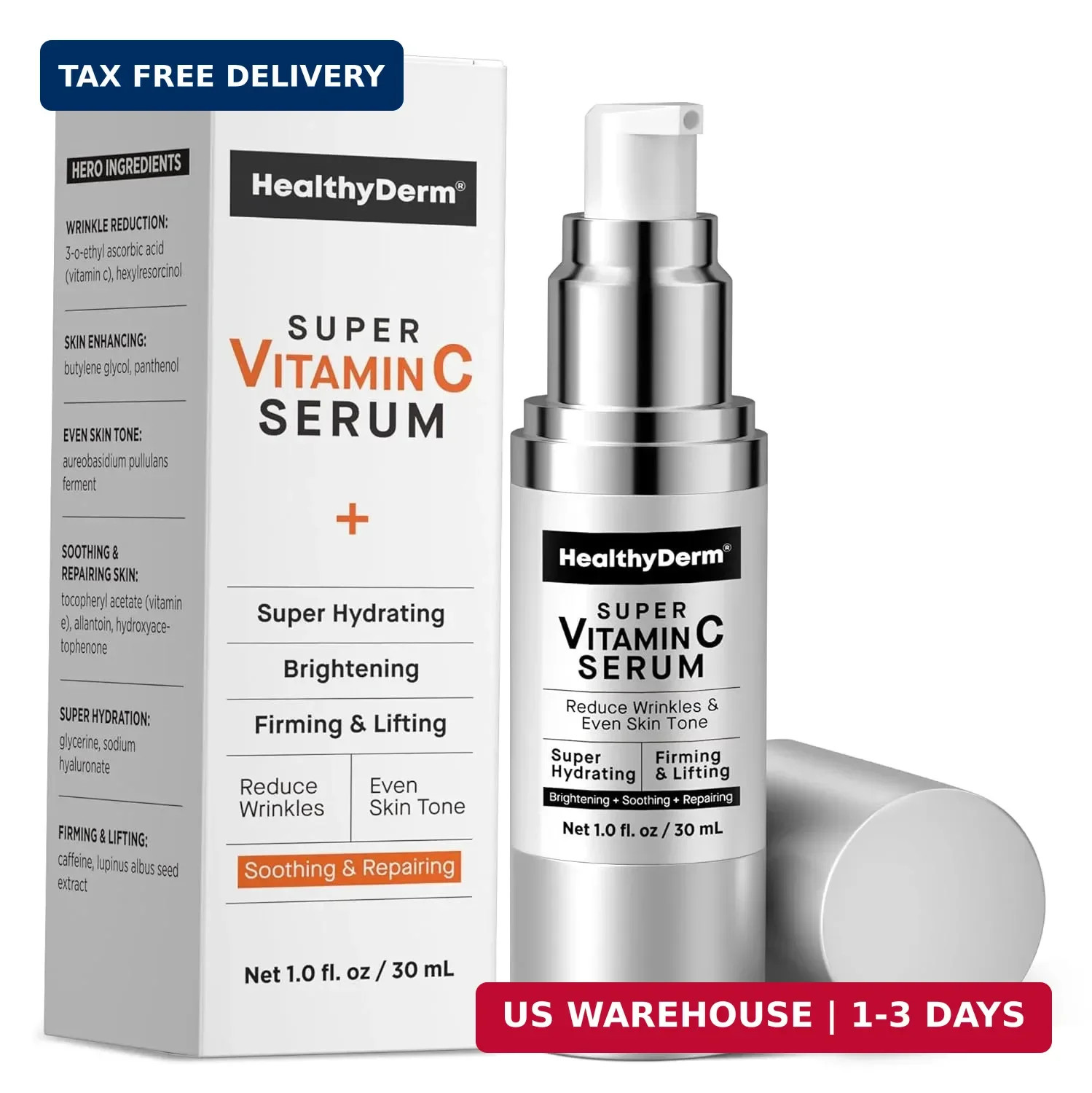 HealthyDerm Super Vitamin C Serum for Women Over 70: Niacinamide, Vitamin C, Hya