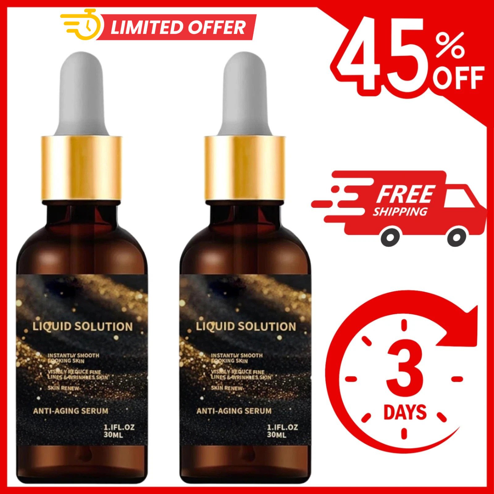 2 PCS Liquid Solution Anti Aging Serum, Intensely Firms Skin Antiaging.