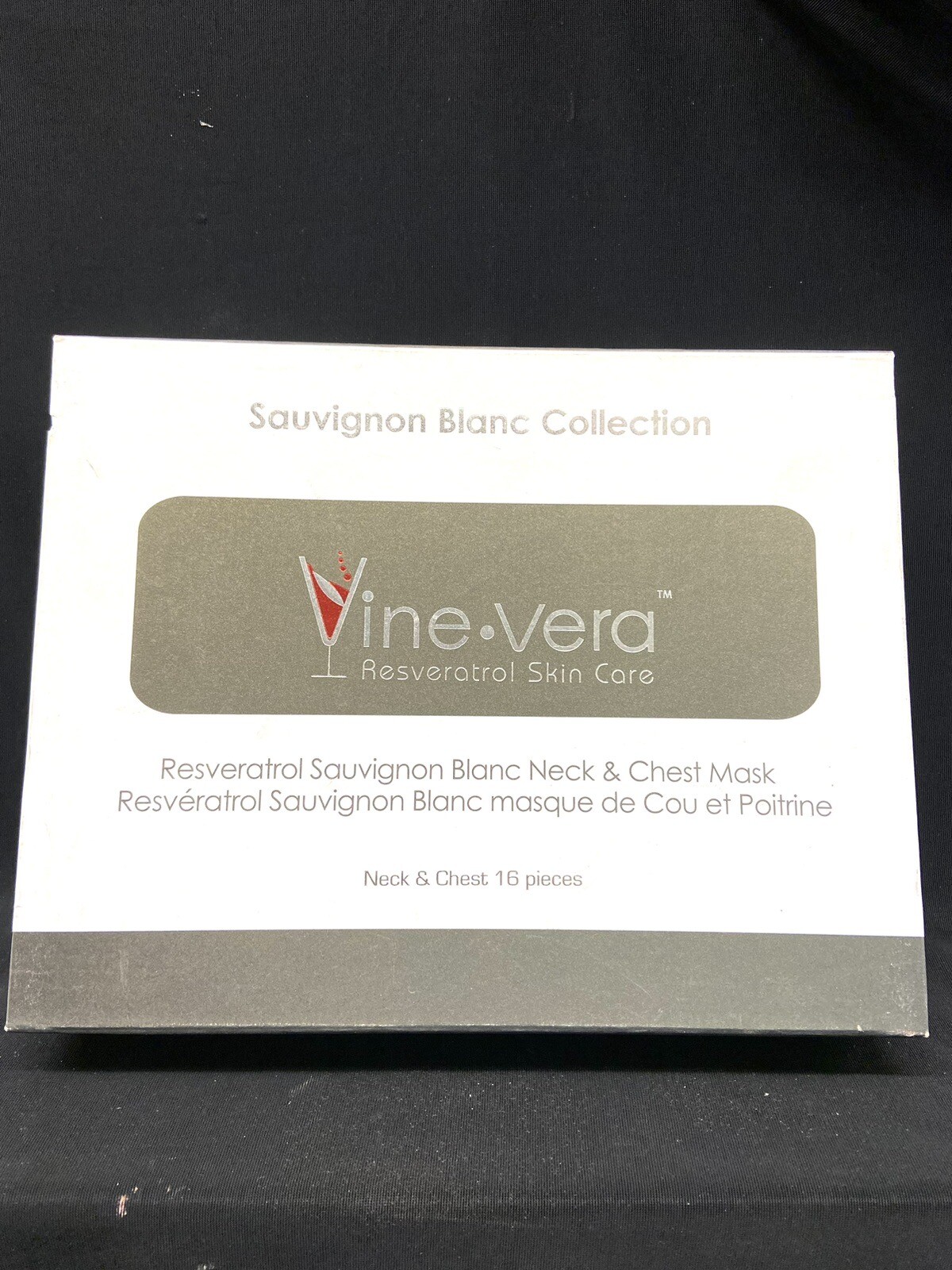 vine vera resveratrol sauvignon blanc neck/chest mask 16 count scuffed box