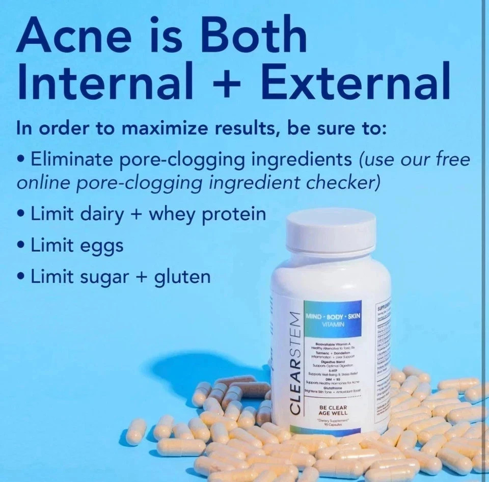 CLEARSTEM (Age+Acne) Mind•Body•Skin® Vitamin – 90 Capsules, 2 Bottles