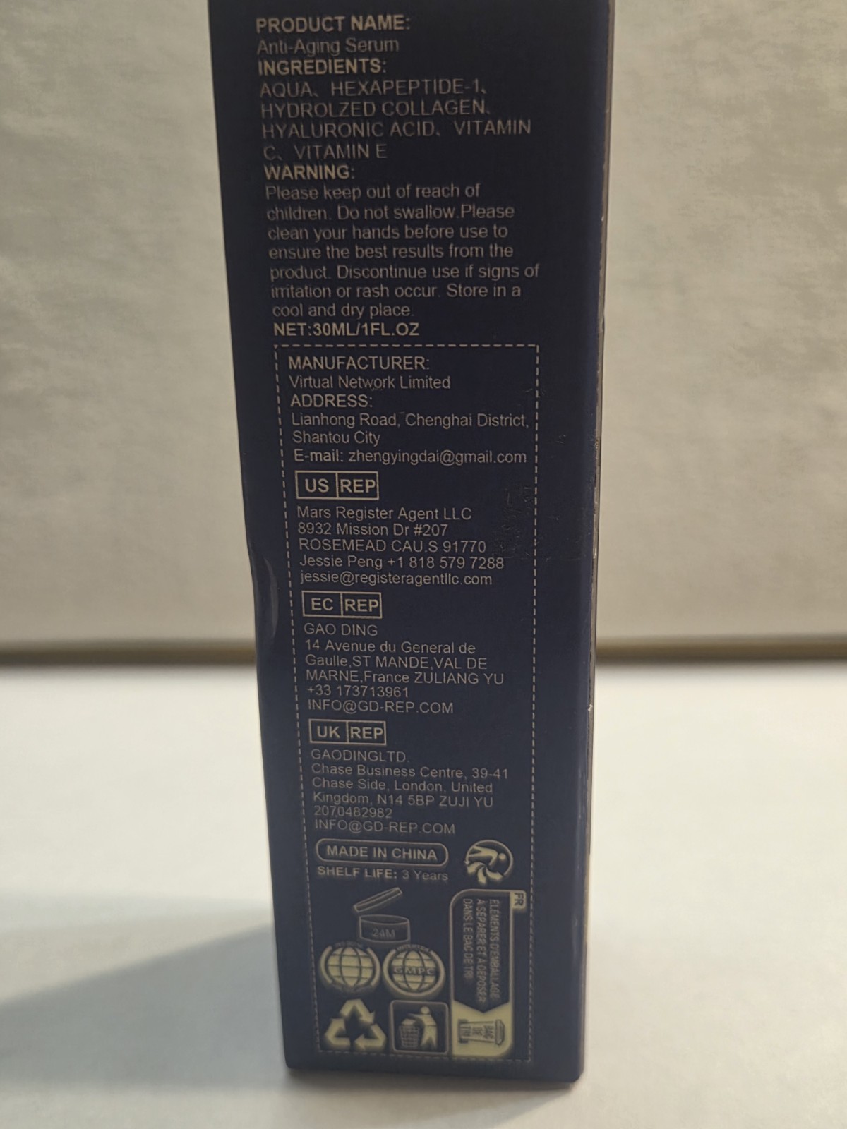 OLAVITA Liquid Solution Anti-Aging Face Serum Hyaluronic Acid 1 fl oz