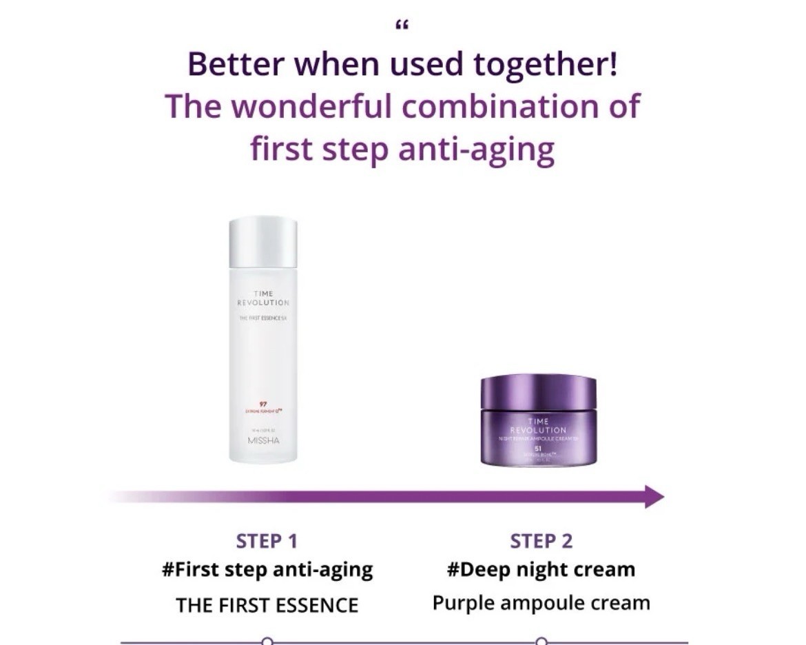 Missha First Essence Toner 5.07 fl oz and Night Repair Ampoule Cream 1.69 fl oz
