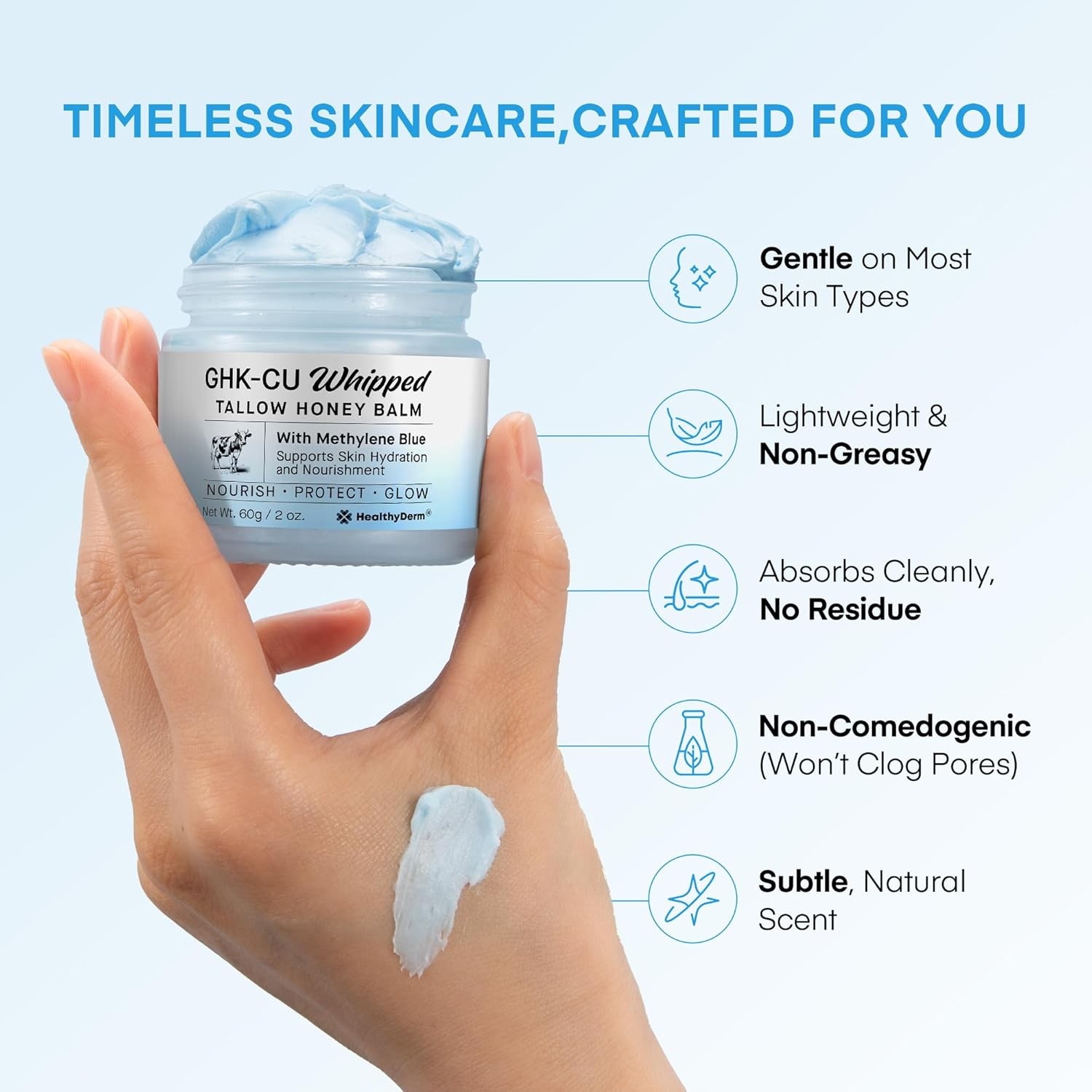 HealthyDerm Copper Peptides GHK-Cu Beef Tallow for Skin Blue Balm with Methyl…