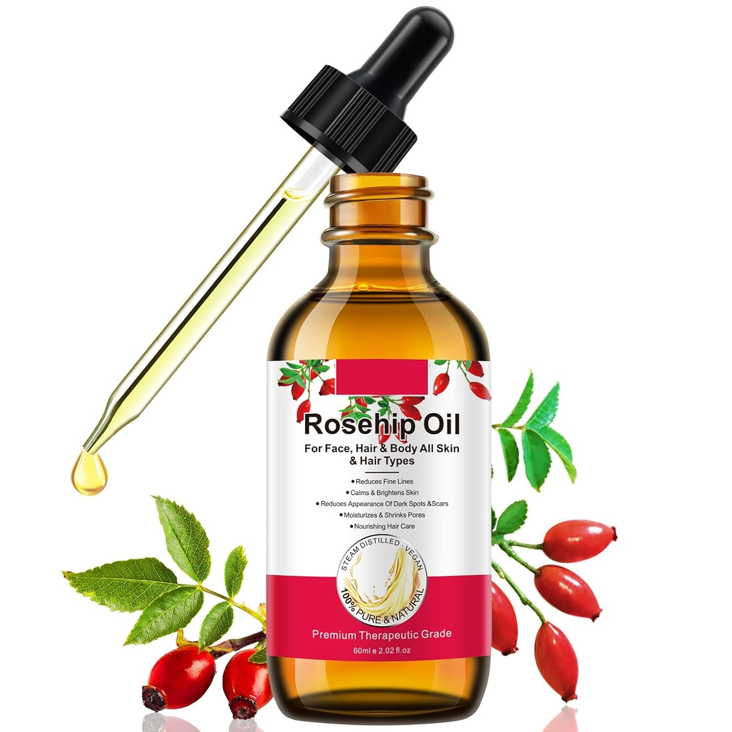 Aceite de rosa mosqueta 100% puro para las arrugas del eccema del acné (2 Oz) US