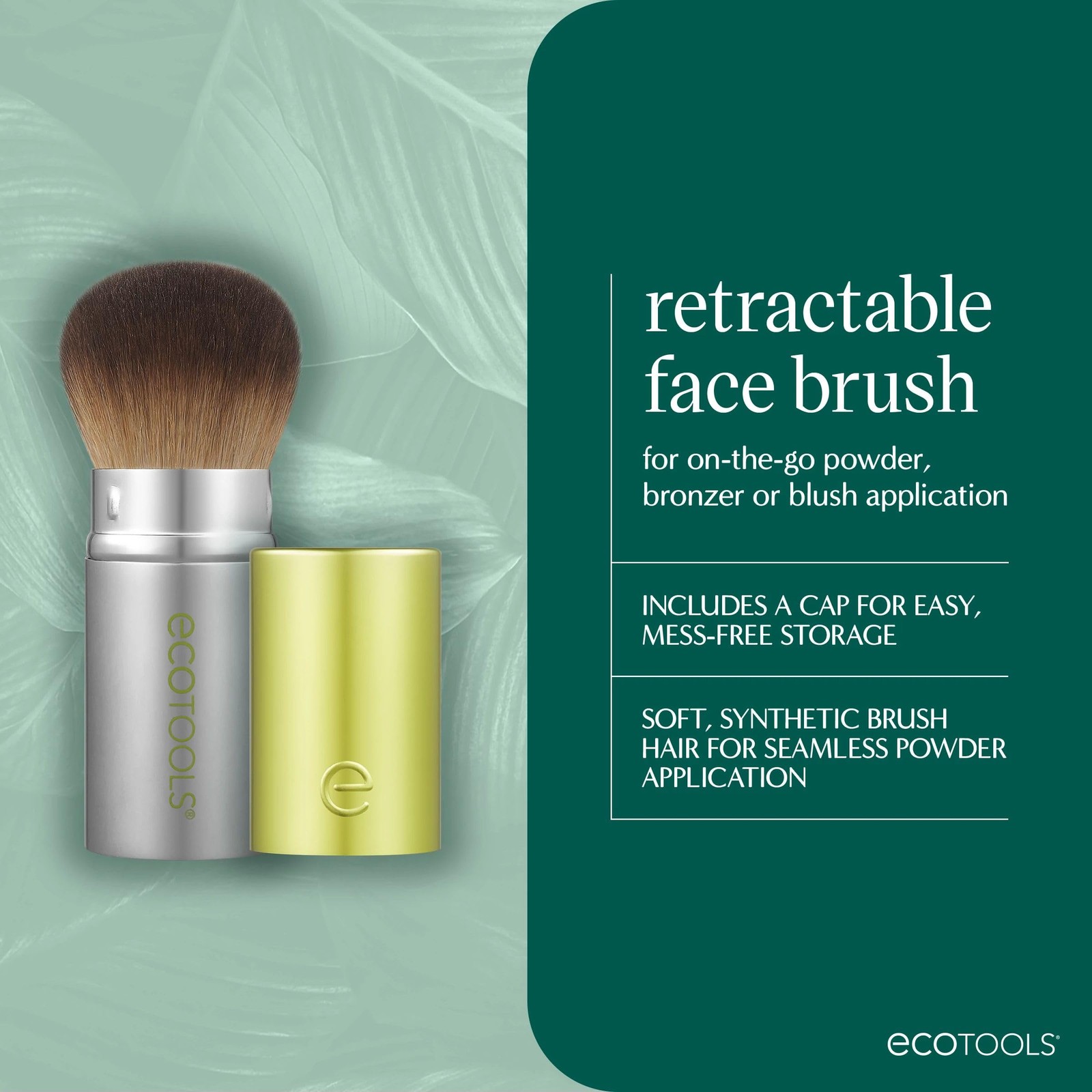 EcoTools Retractable Face Makeup Brush, Kabuki 1 Count (Pack of 1), Green