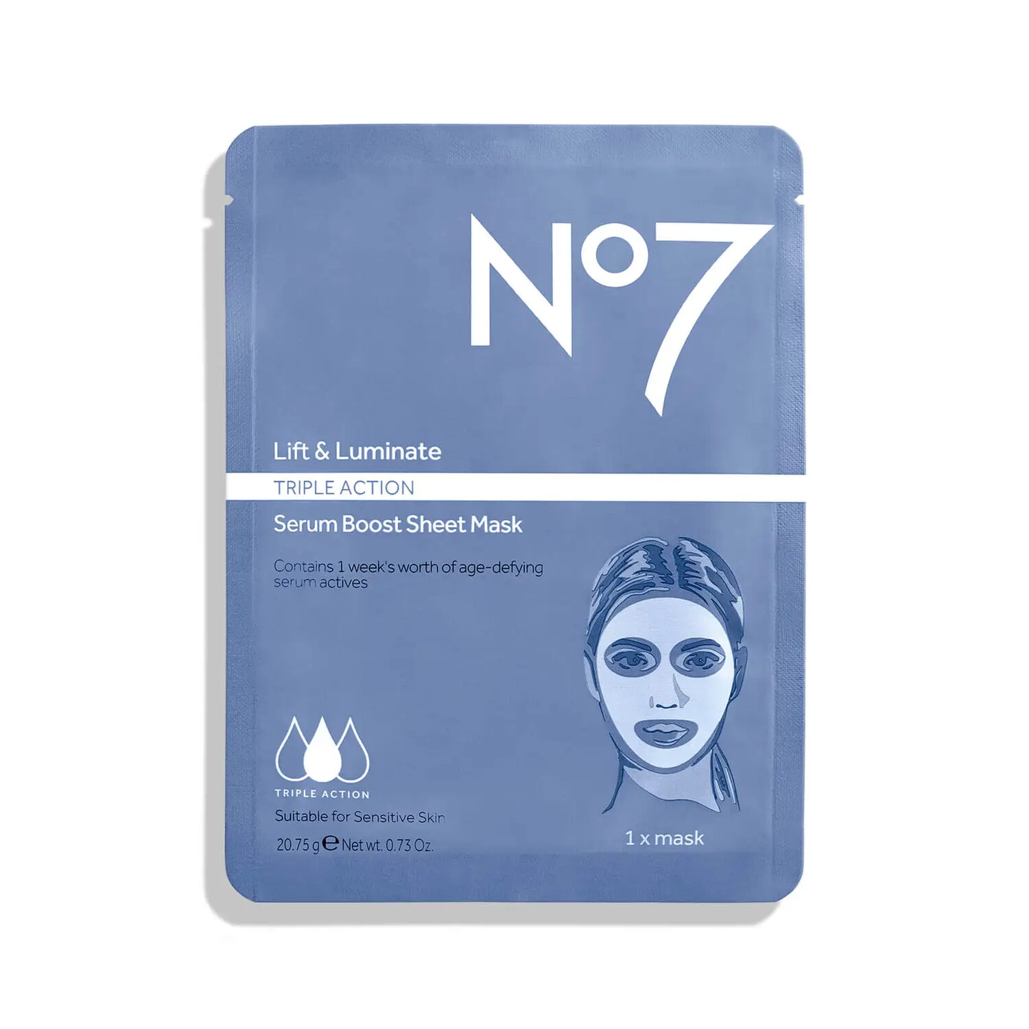 No7 Lift & Luminate Triple Action Serum Boost Face Mask Sheet .73oz