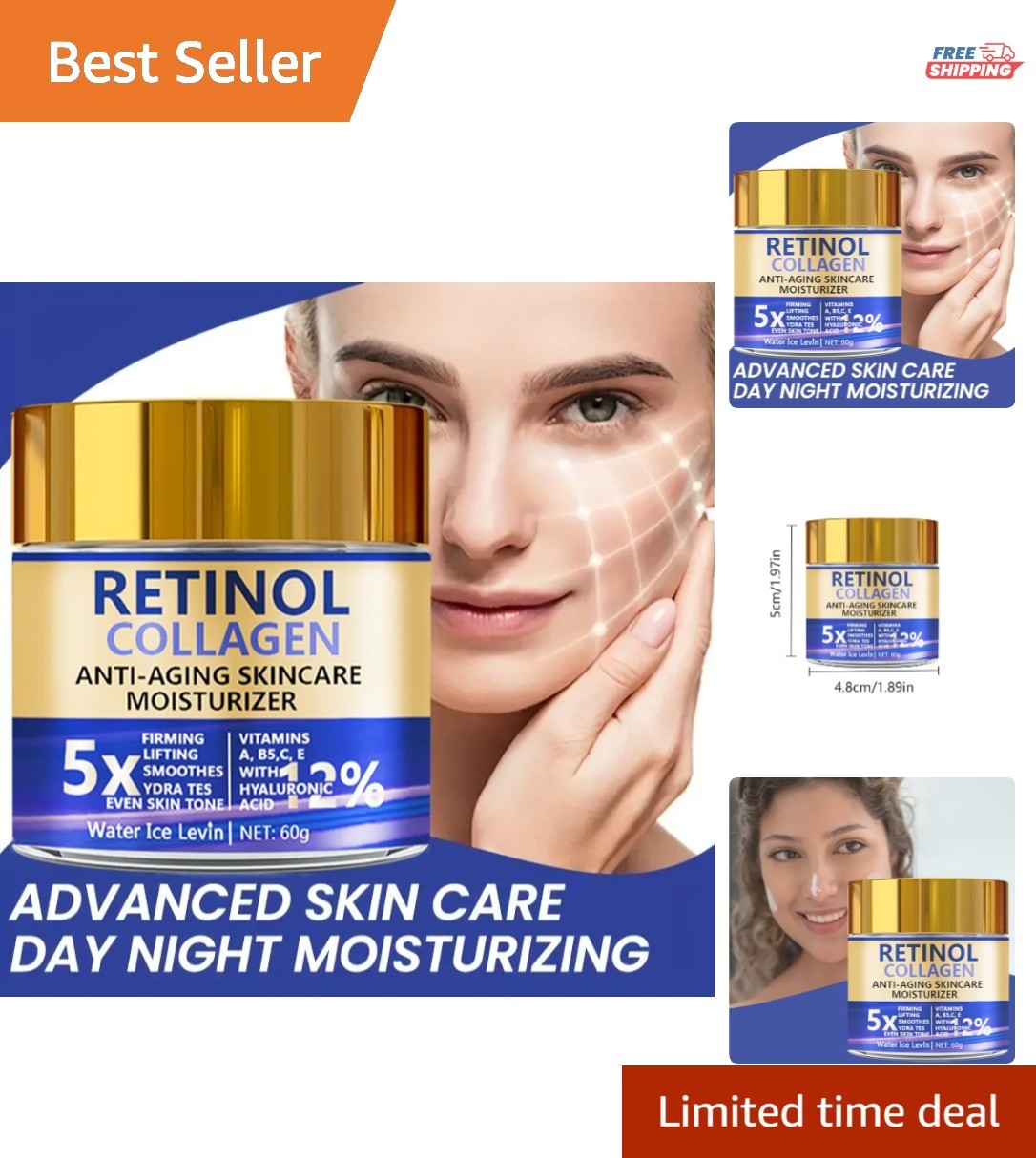 Retinol & Collagen Face Cream 60g, Anti-Aging Firming Moisturizer with Hyalur…