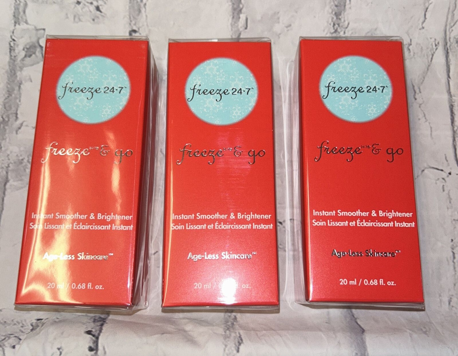3 X Freeze 24-7 Freeze & Go Instant Smoother & Brightener 20 ml/0.68 fl oz NEW